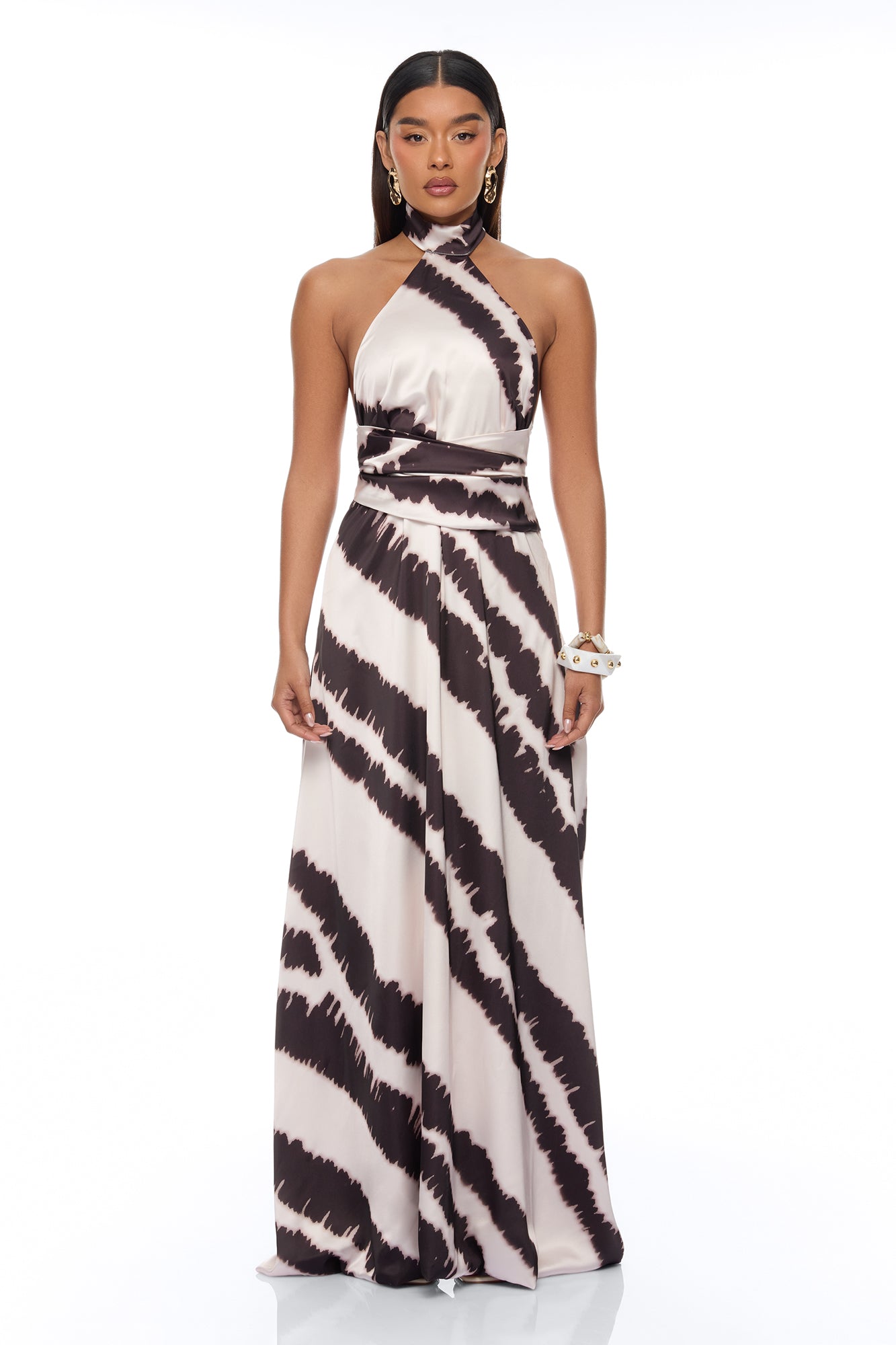 Radiant Energy Satin Maxi Dress - Black/combo NEWFASHIONEDGE