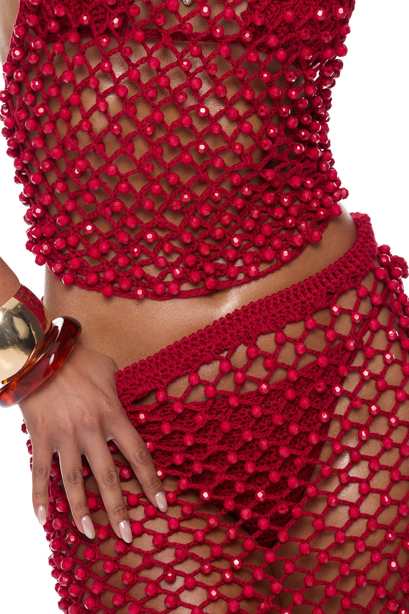Alondra Crochet 3 Piece Skirt Ensemble - Burgundy