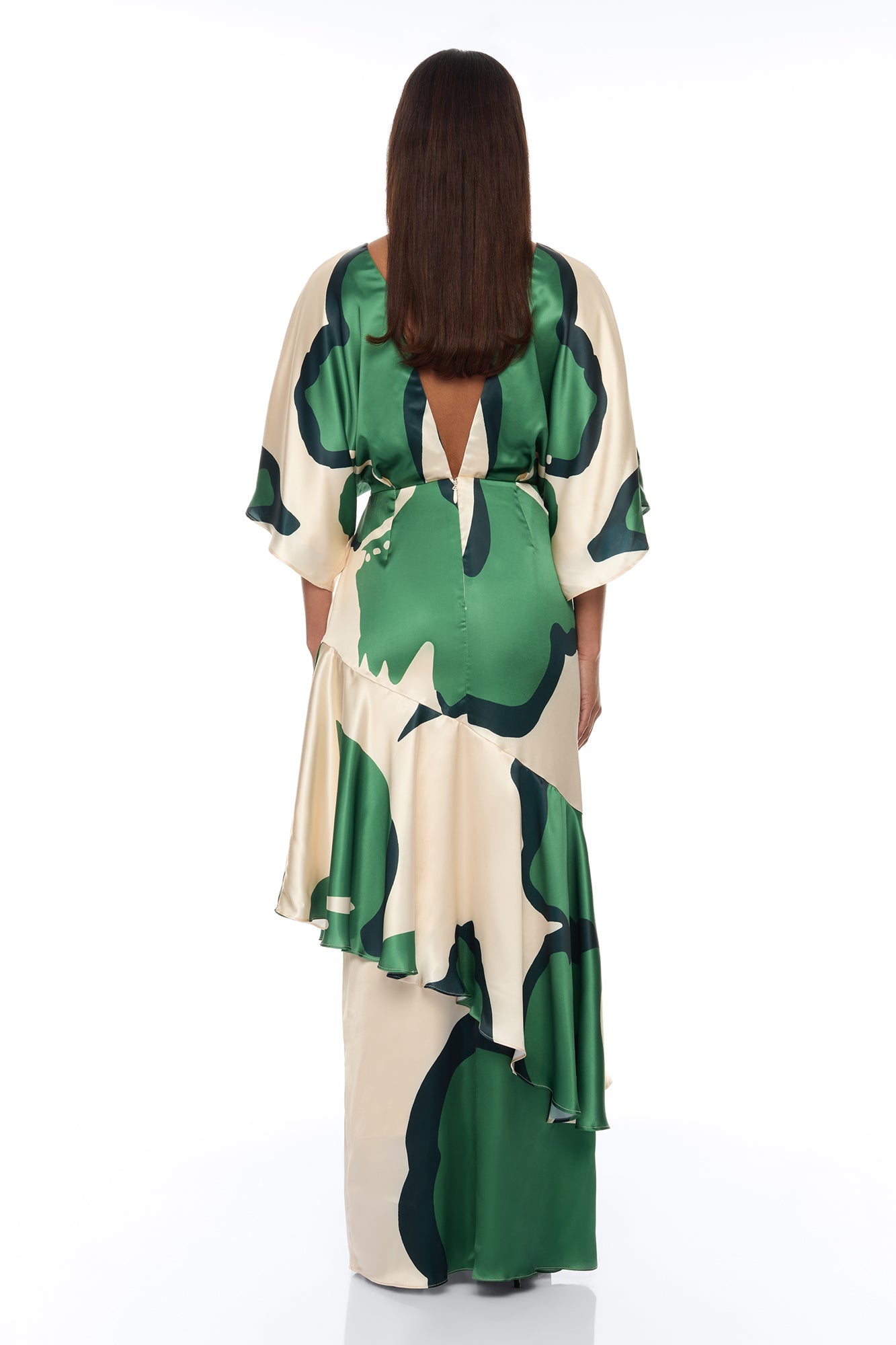 Veronika Short Sleeve Satin Maxi Dress - Green/combo