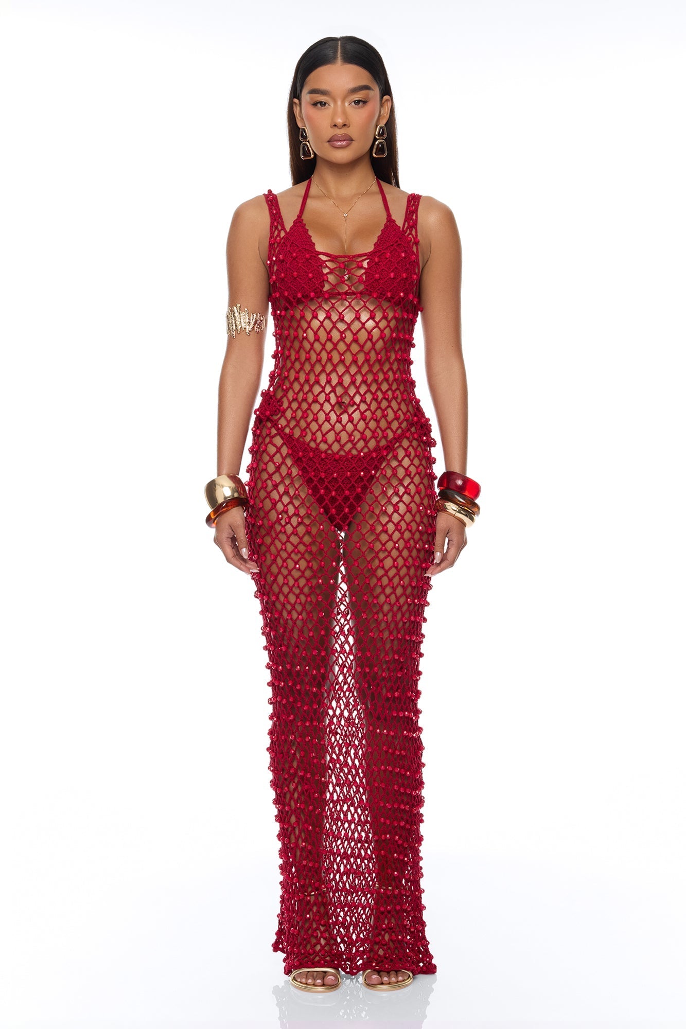 Alondra Crochet Maxi Dress Cover Up - Burgundy