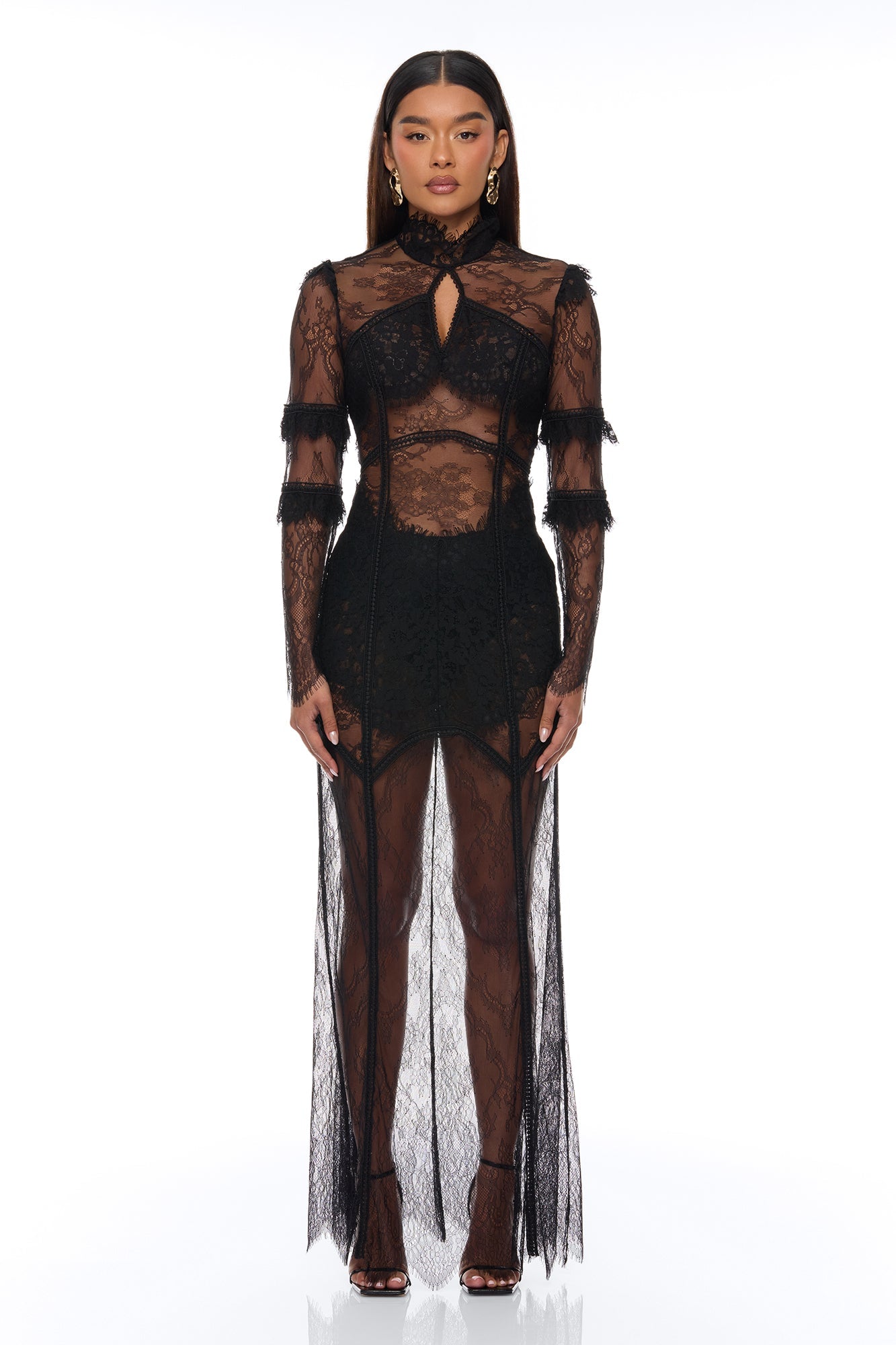 Lana Sheer Lace Maxi Dress - Black