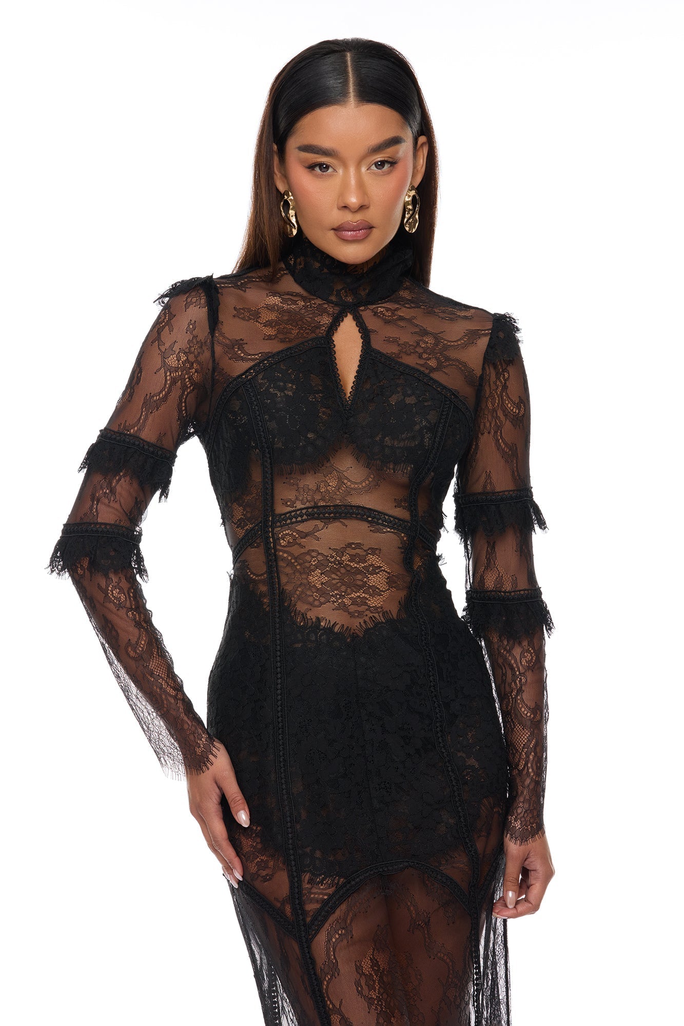 Lana Sheer Lace Maxi Dress - Black