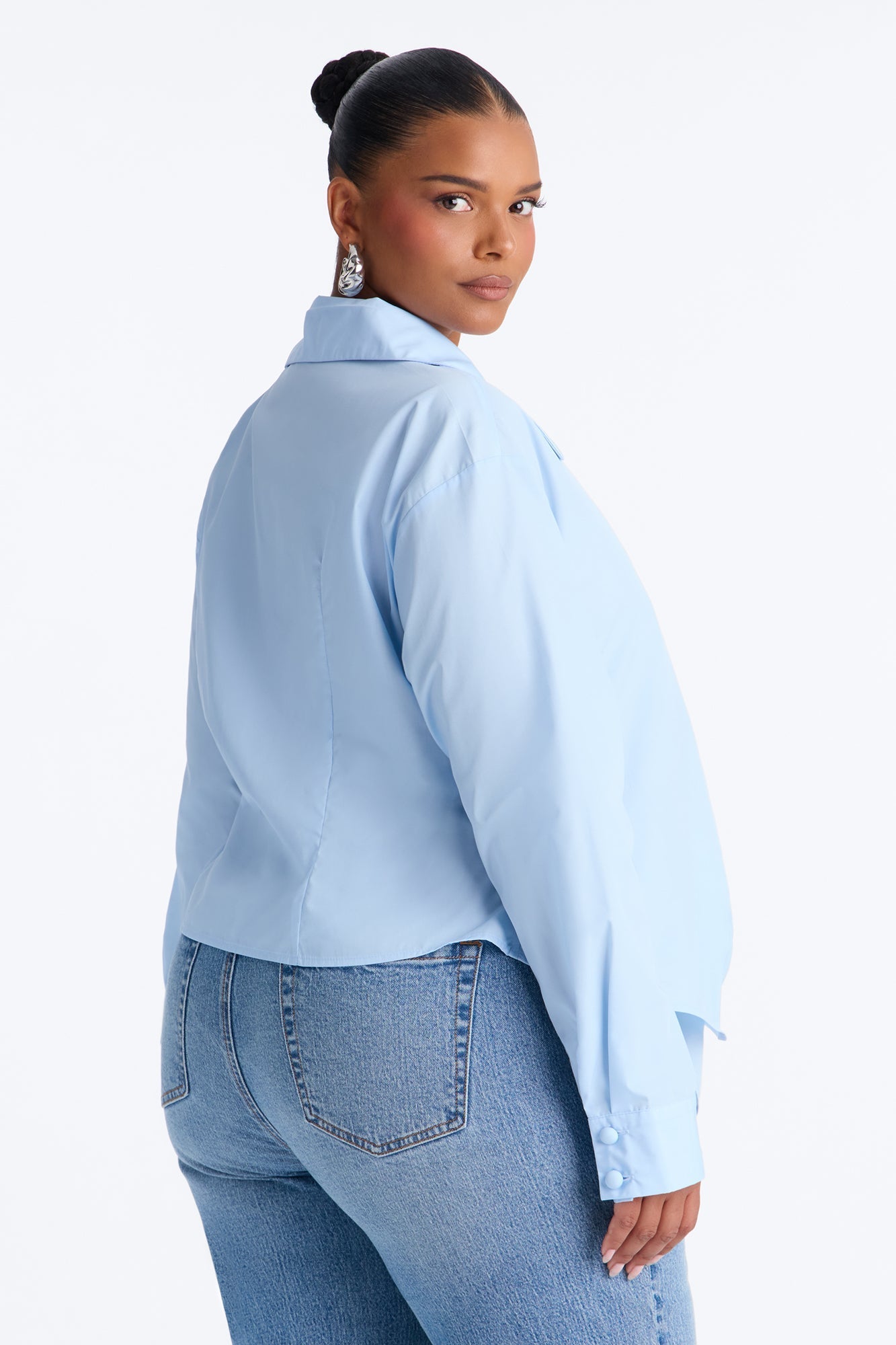 Late For Work Asymmetrical Poplin Shirt - Blue