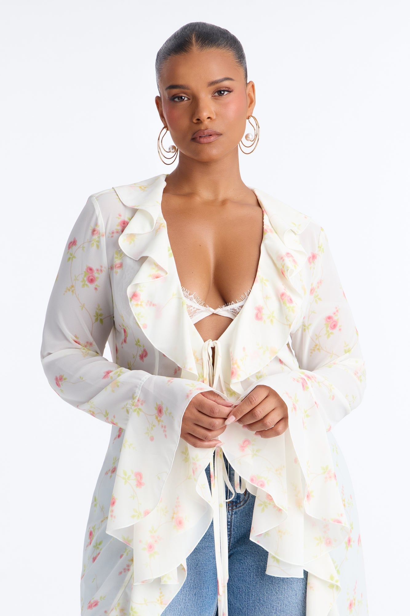 Pure Confidence Ditsy Floral Tie Front Maxi Top - Sage/combo