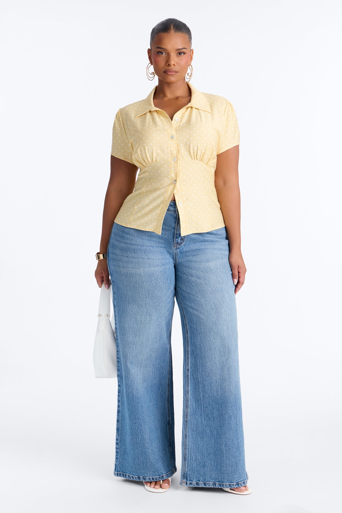 Fresh Season Polka Dot Linen Shirt - Yellow/combo