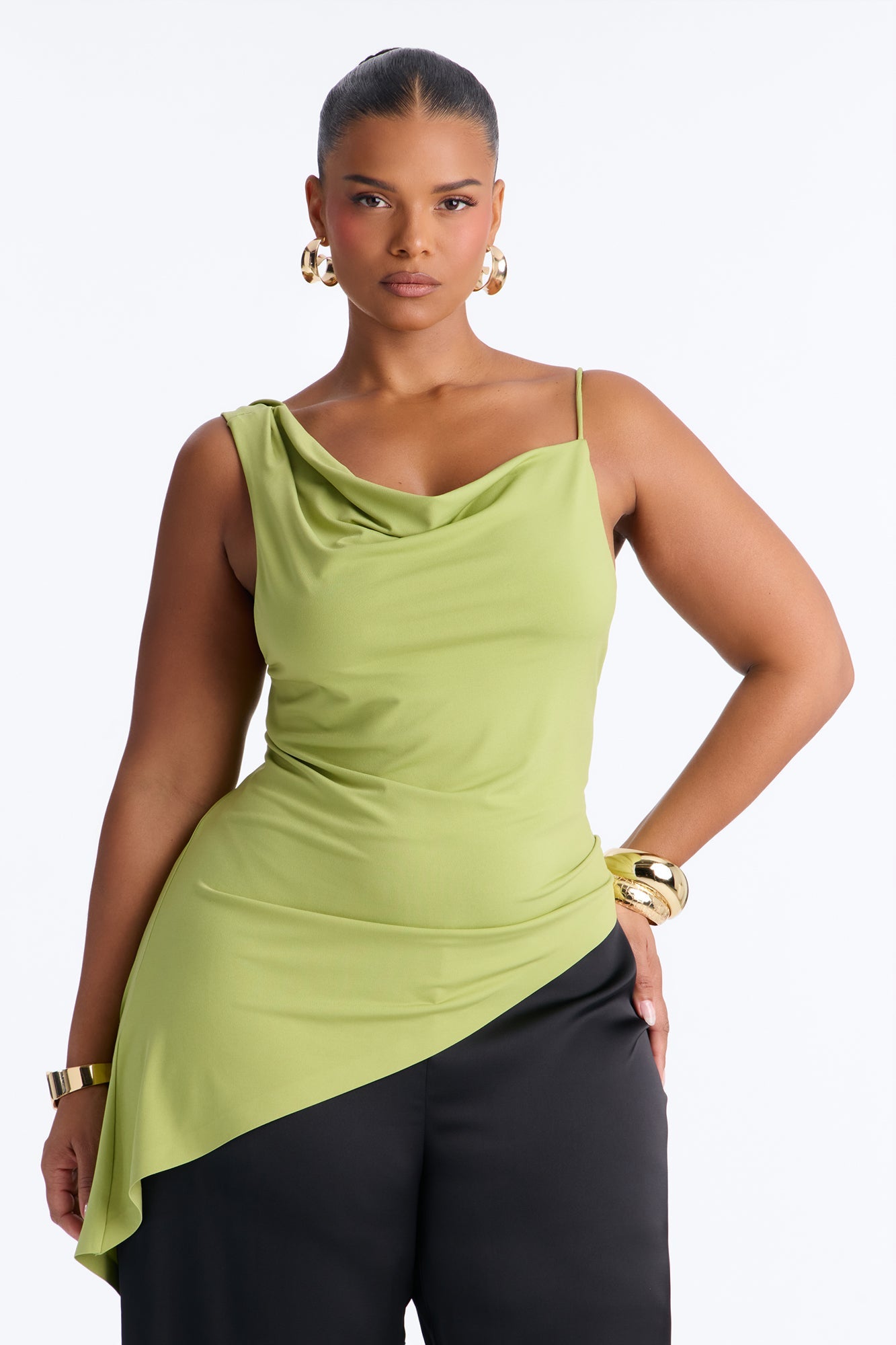 Elara Asymmetrical Twist Sleeveless Long Top - Chartreuse