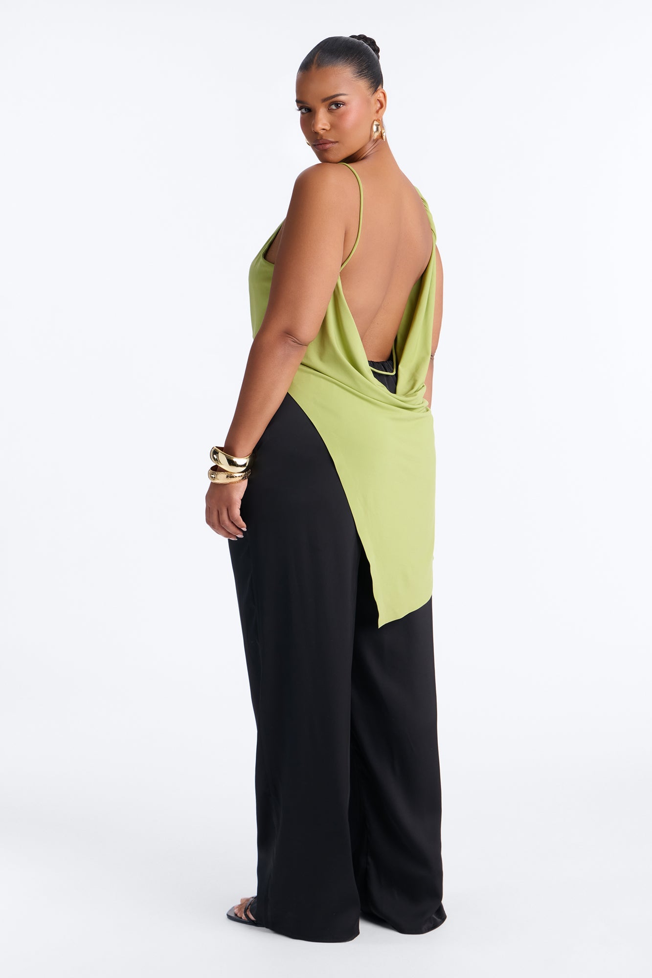 Elara Asymmetrical Twist Sleeveless Long Top - Chartreuse