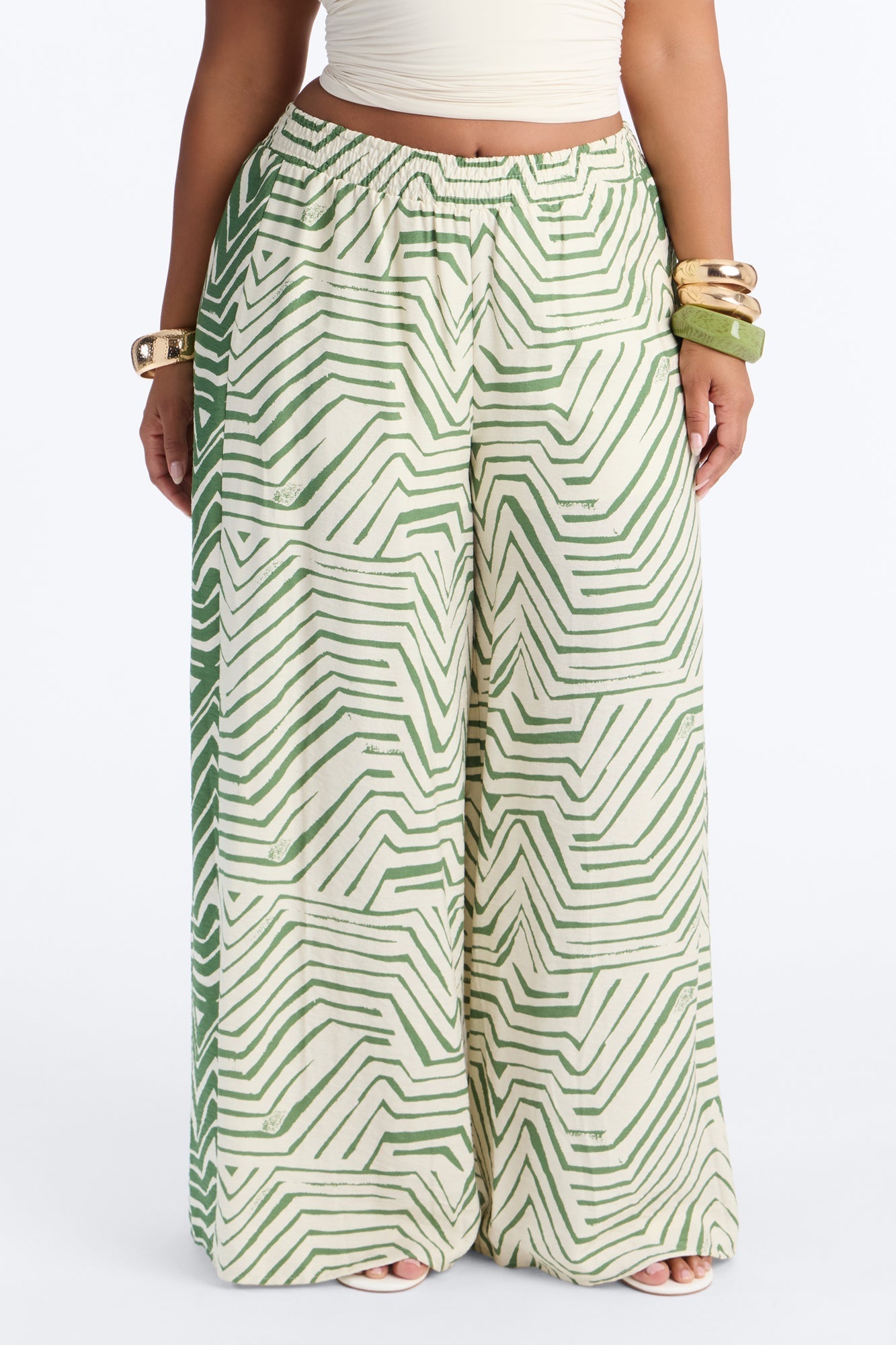Miffy Mid Rise Smocked Wide Leg Pant - Green/combo NEWFASHIONEDGE
