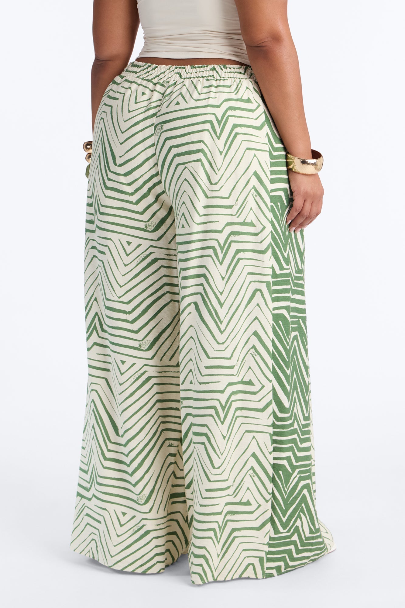 Miffy Mid Rise Smocked Wide Leg Pant - Green/combo NEWFASHIONEDGE