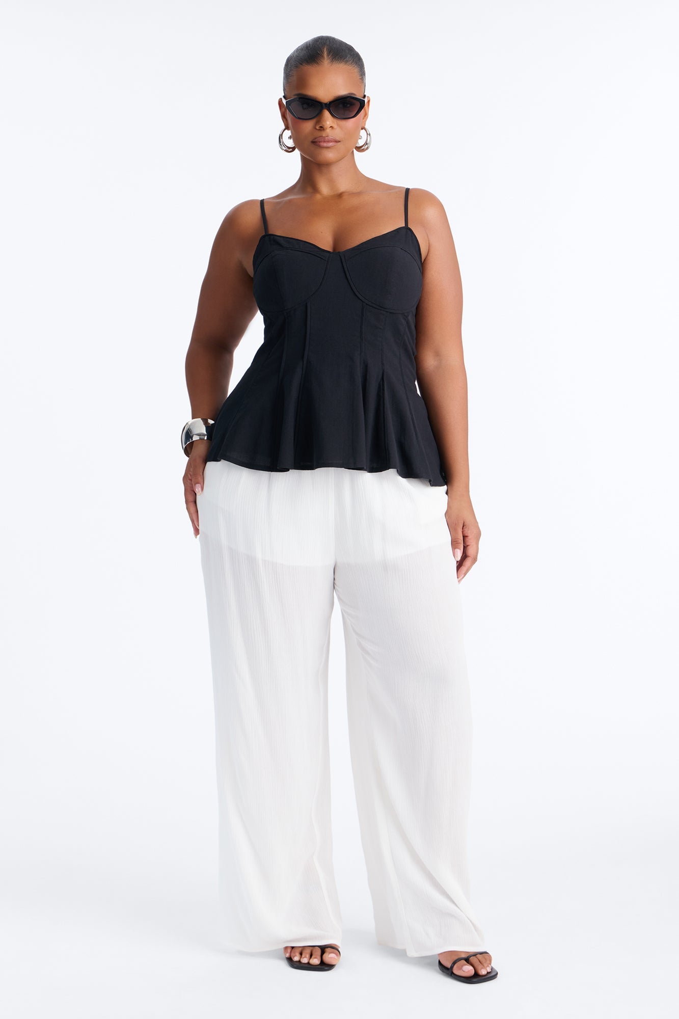 Pretty Please Peplum Linen Babydoll Top - Black