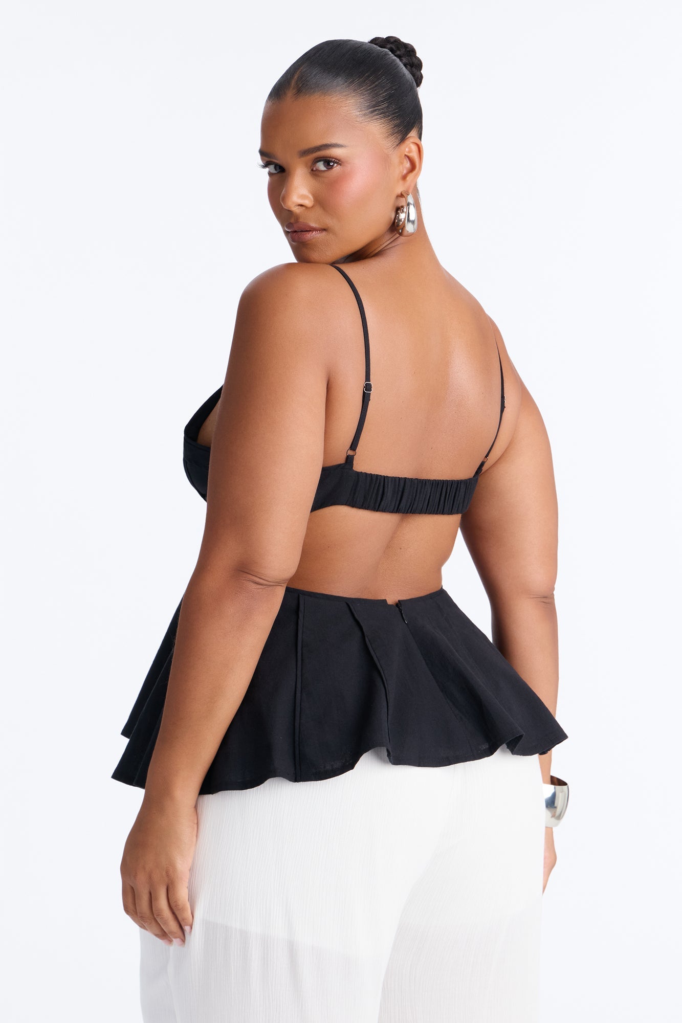 Pretty Please Peplum Linen Babydoll Top - Black