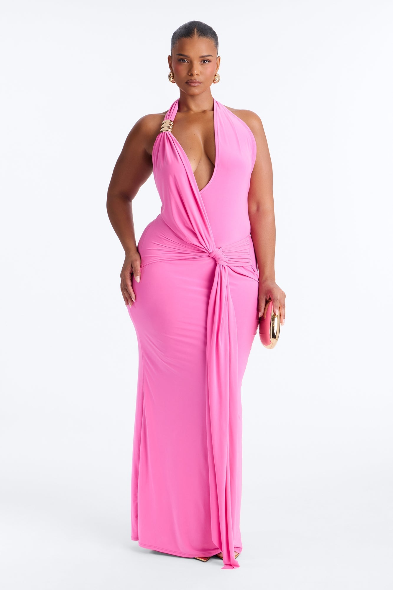 Delia Halter Backless Maxi Dress - Pink NEWFASHIONEDGE