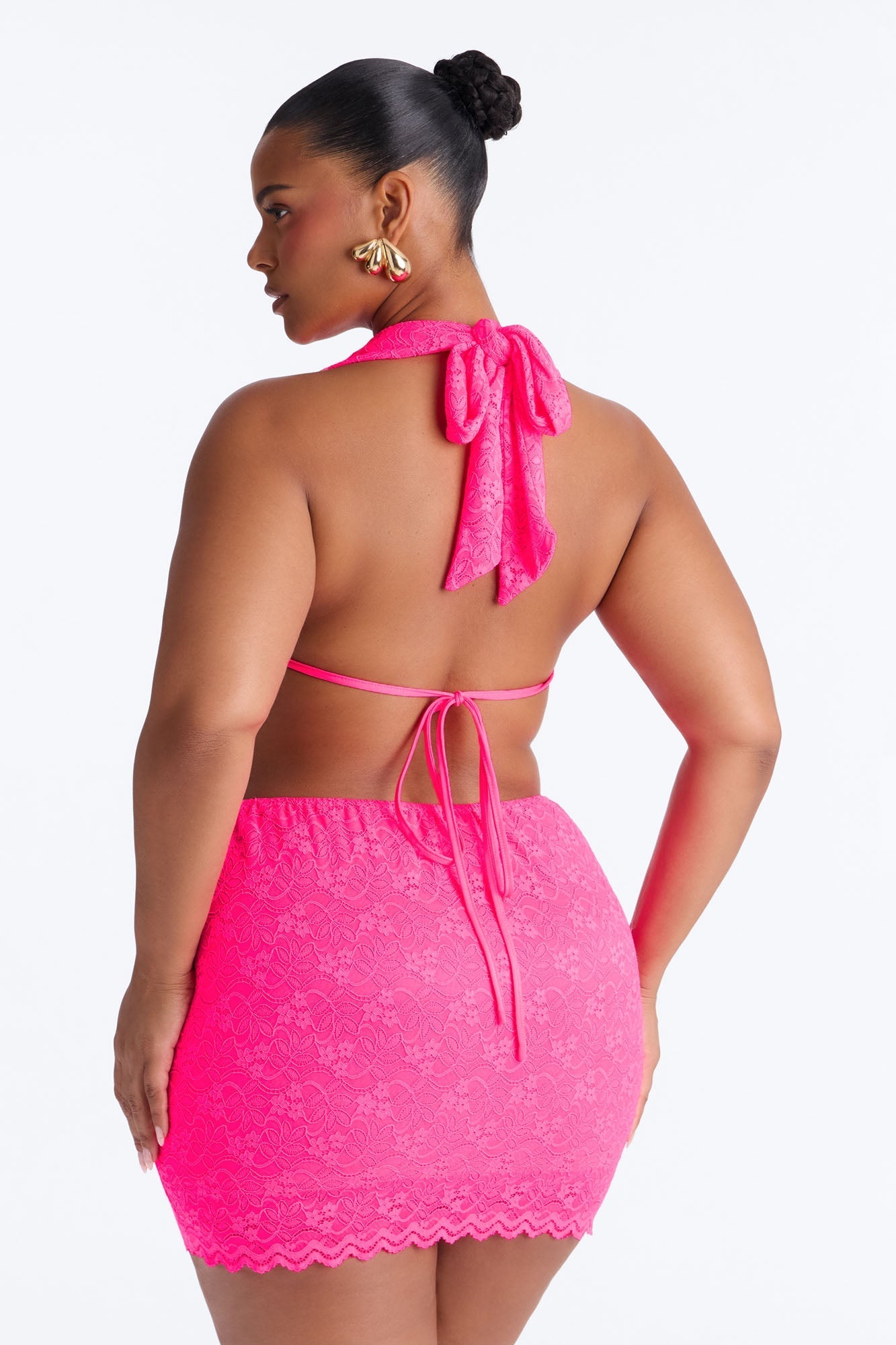 Heartbreaker Halter Lace Mini Dress - Hot Pink NEWFASHIONEDGE