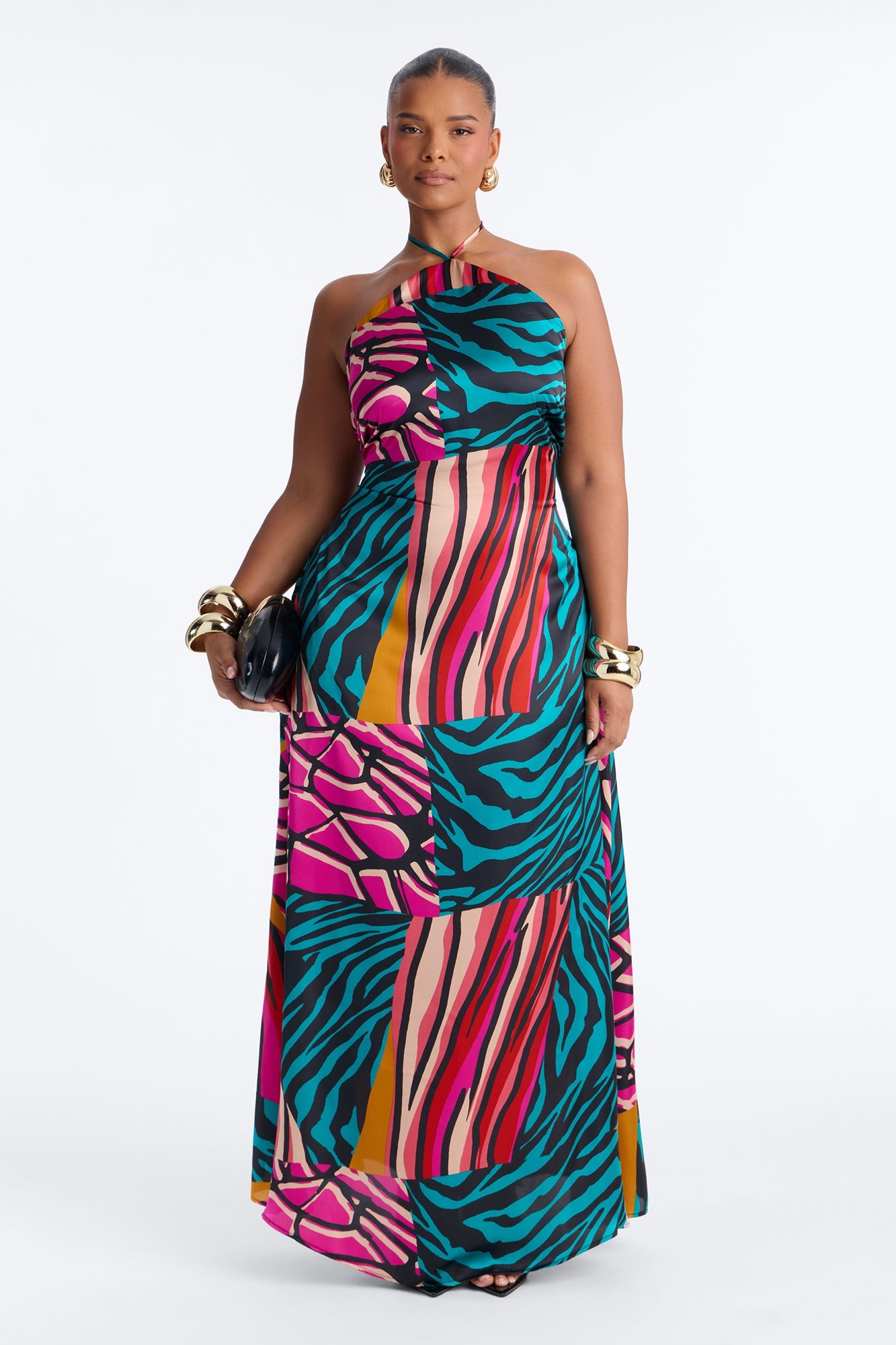 Cabana Cutie Satin Maxi Dress - Teal/combo Fashion Nova