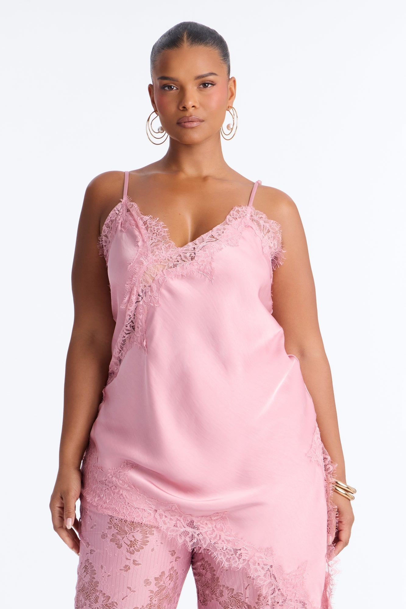 Yasmin Satin Lace Pant Set - Mauve