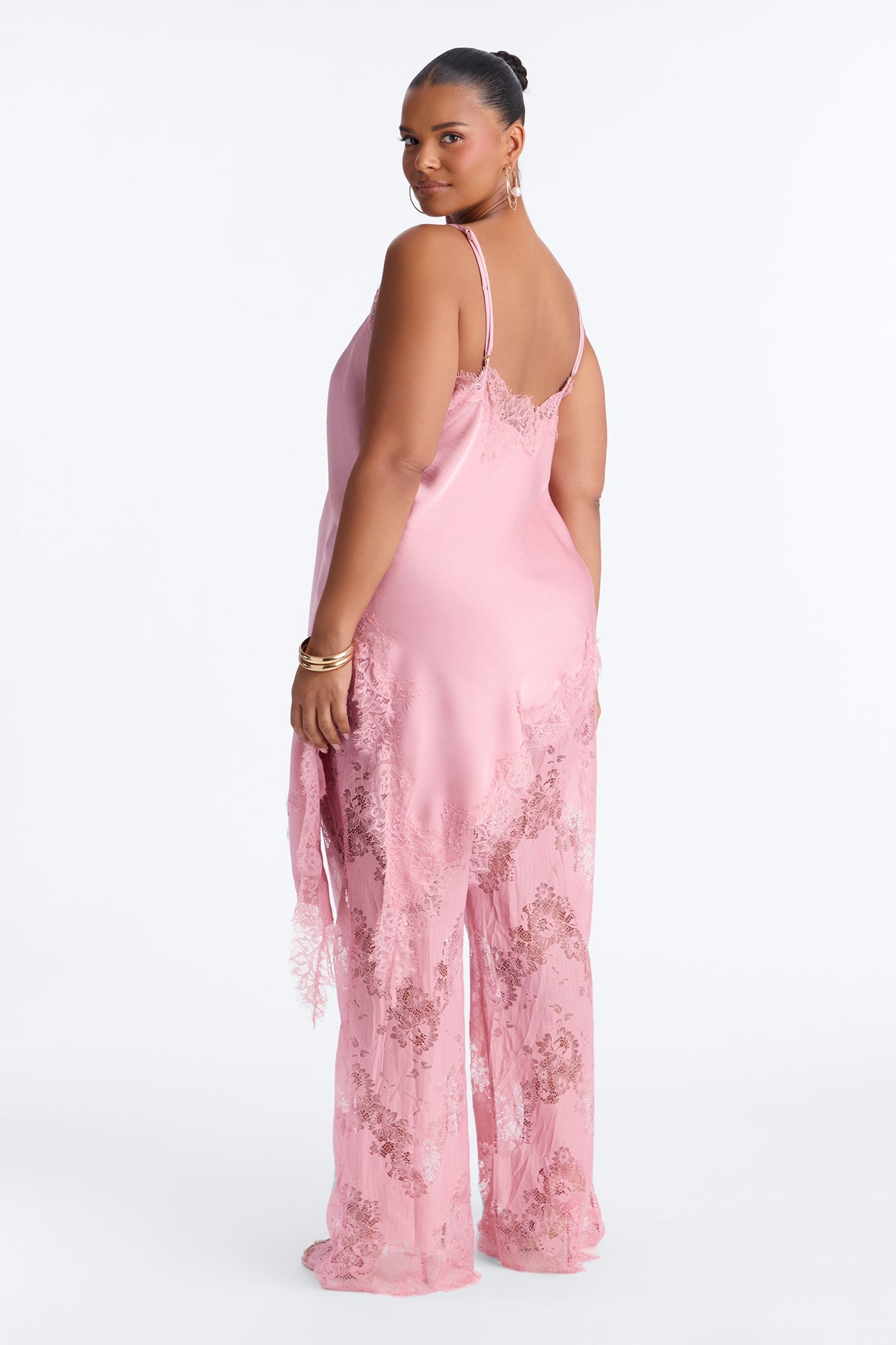 Yasmin Satin Lace Pant Set - Mauve