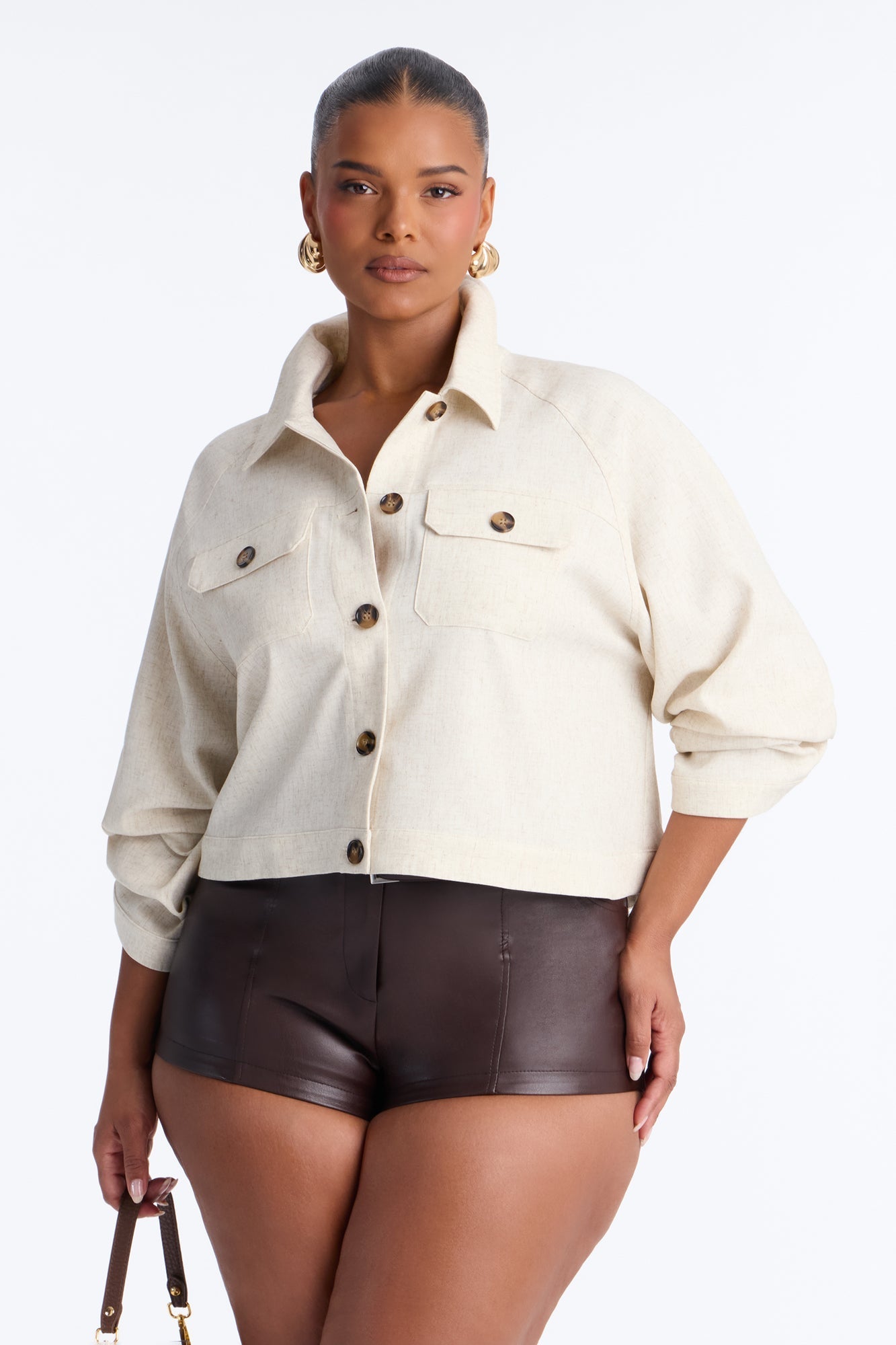 Leah Linen Cropped Jacket - Cream NEWFASHIONEDGE