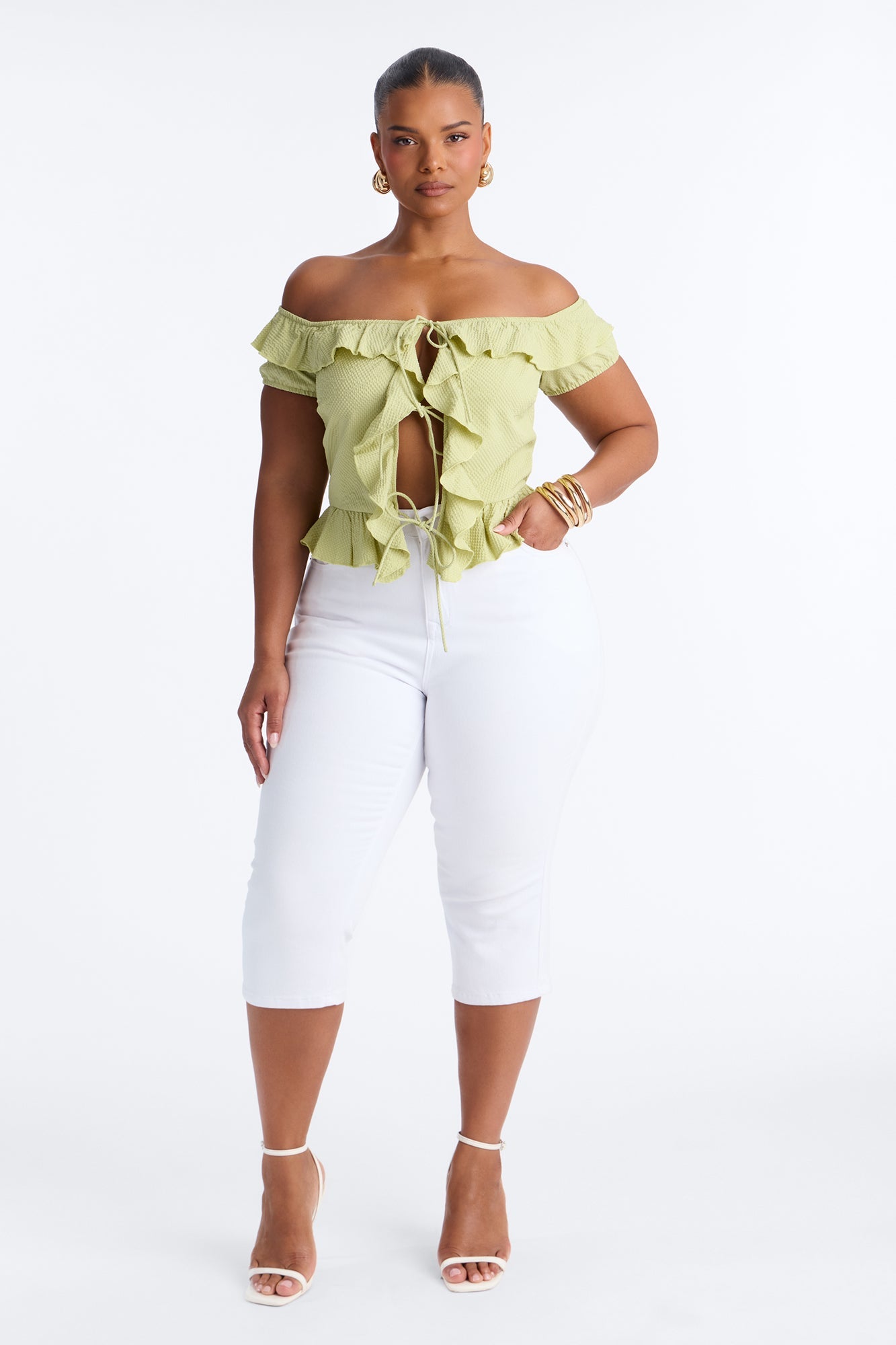 Matcha Girly Ruffle Flyaway Top - Sage