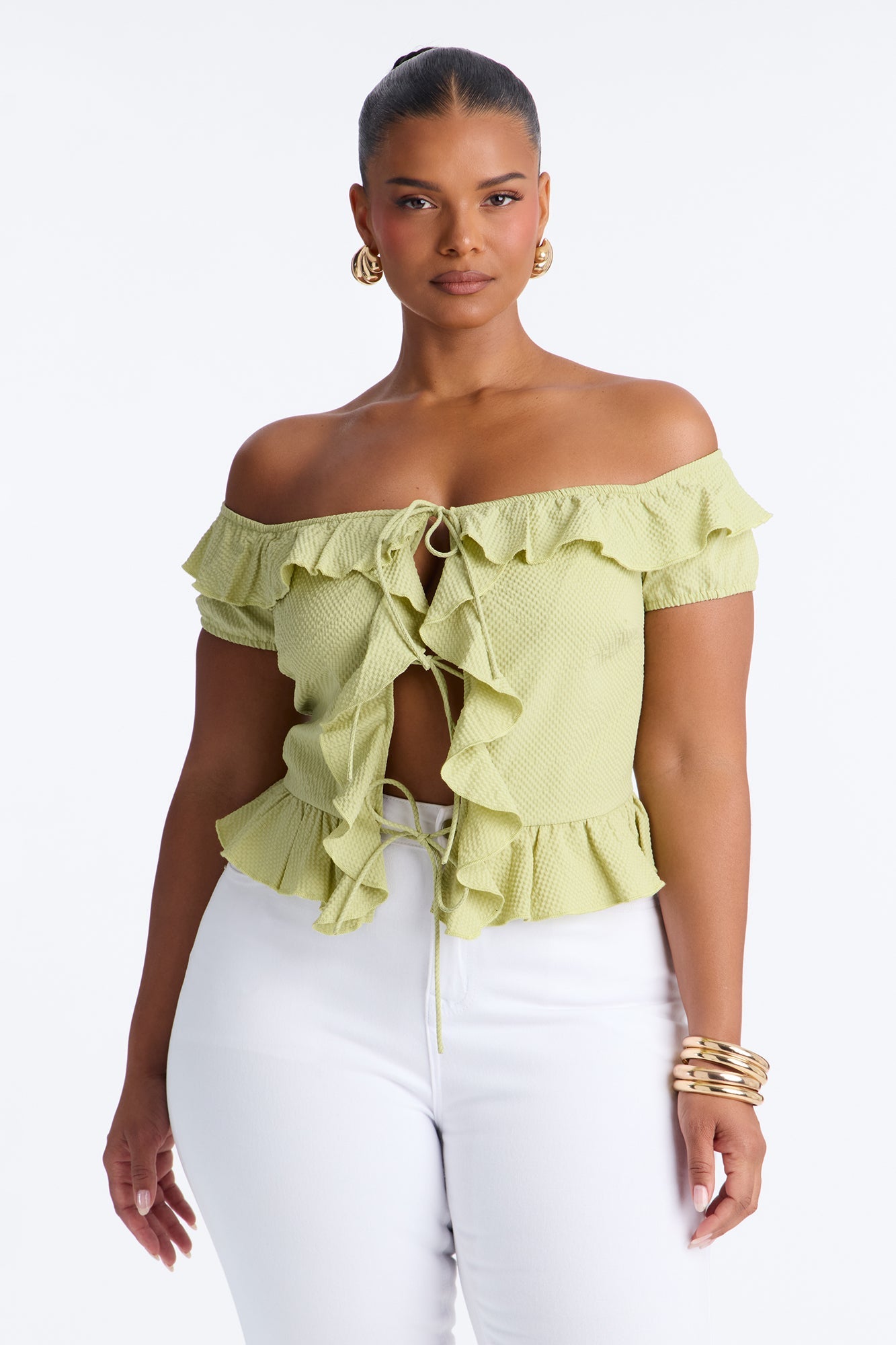 Matcha Girly Ruffle Flyaway Top - Sage