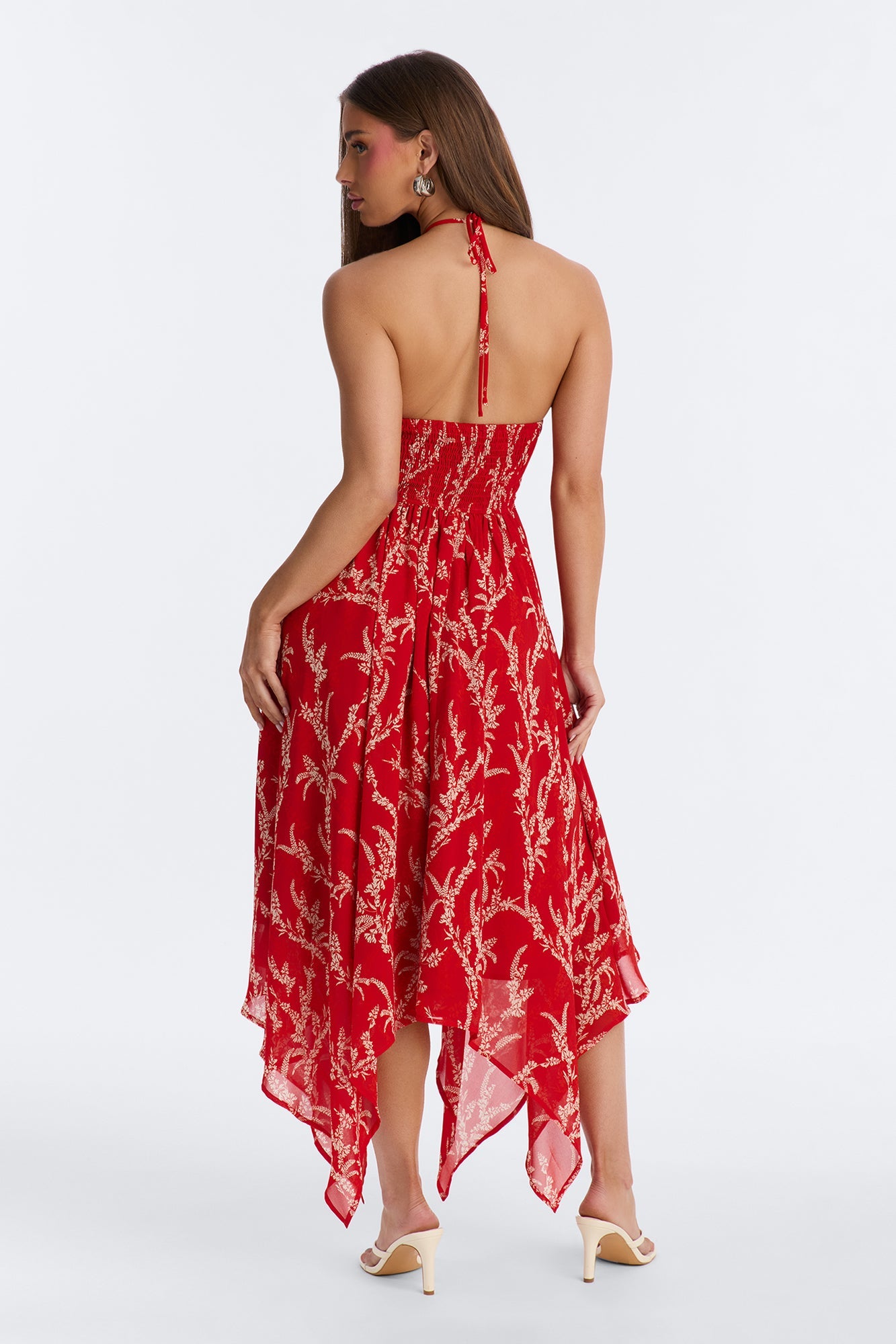 Nina Print Chiffon Midi Dress - Red/combo
