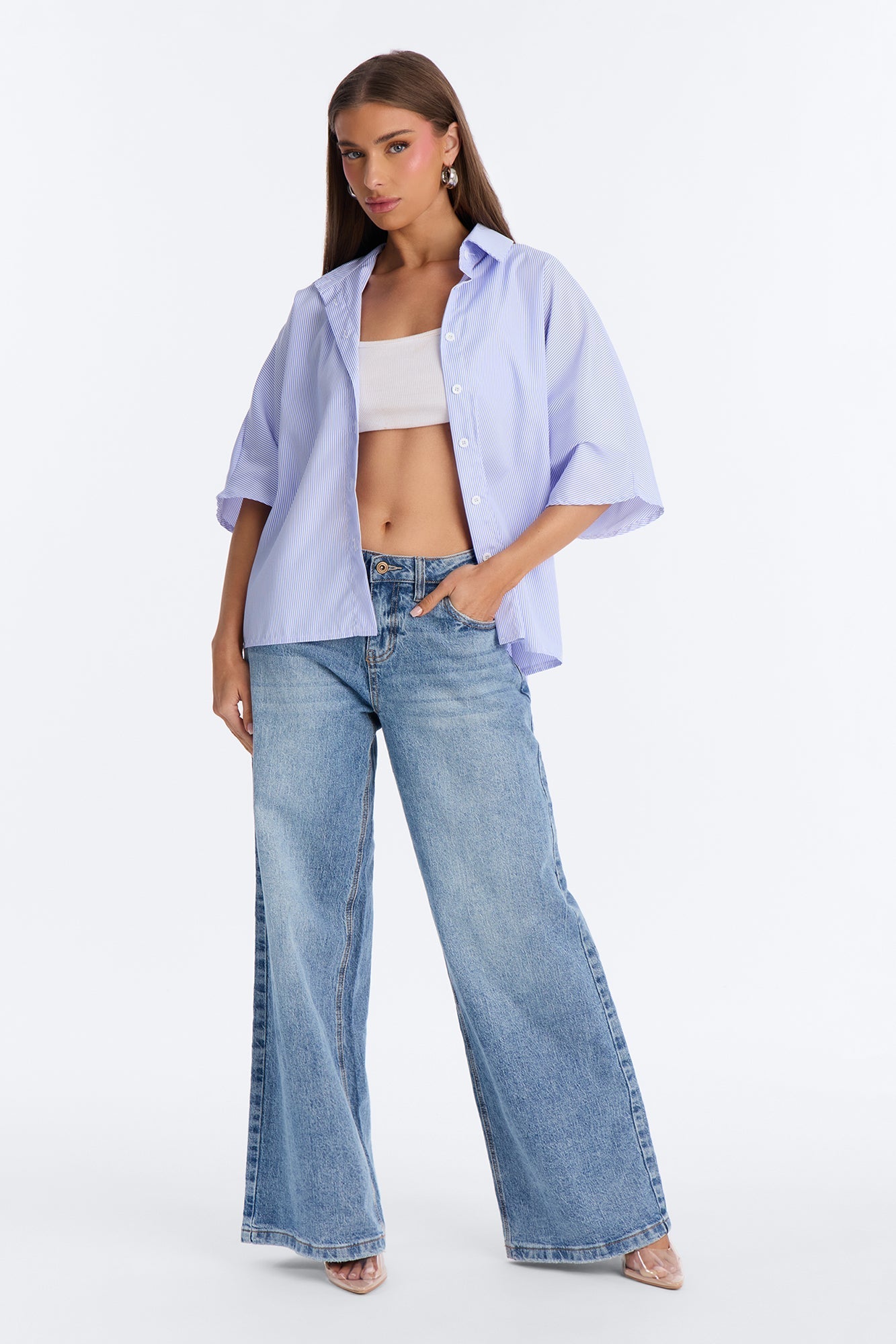 Quinn Tie Back Pinstripe Poplin Top - Blue/combo