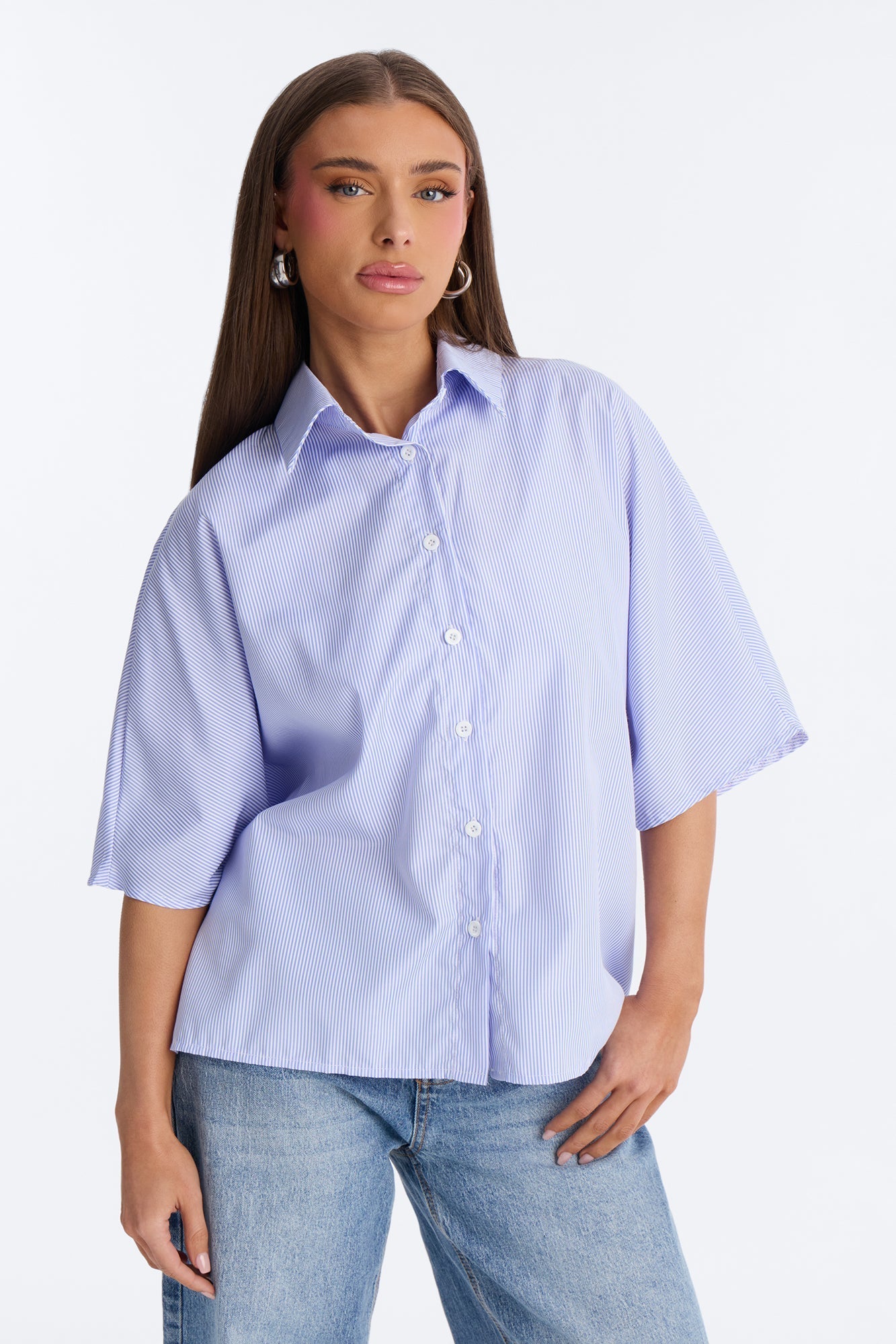 Quinn Tie Back Pinstripe Poplin Top - Blue/combo