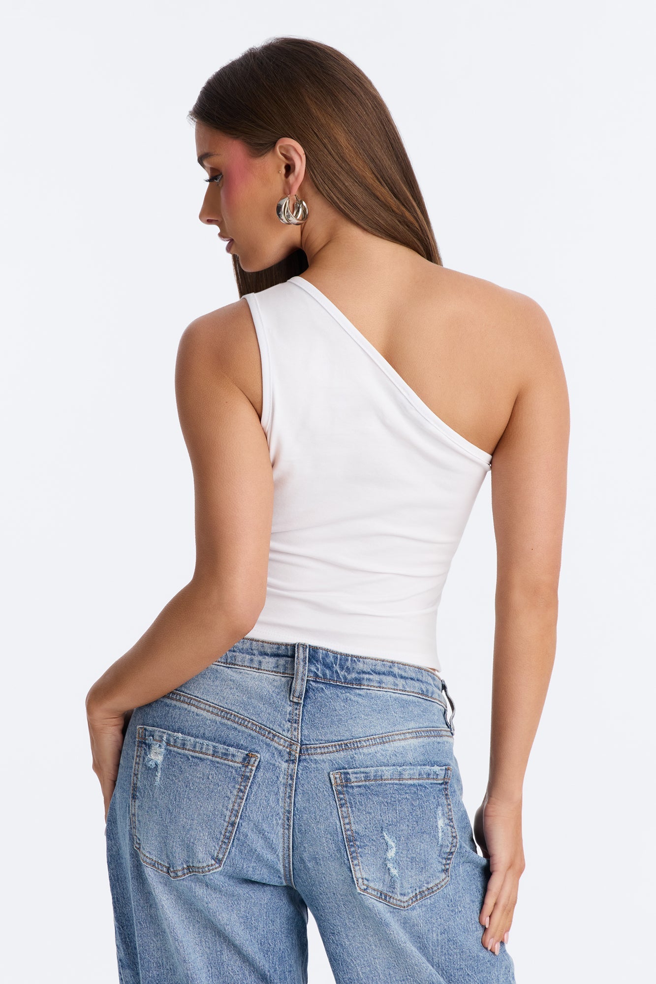 Malika Ruched One Shoulder Sleeveless Top - White NEWFASHIONEDGE