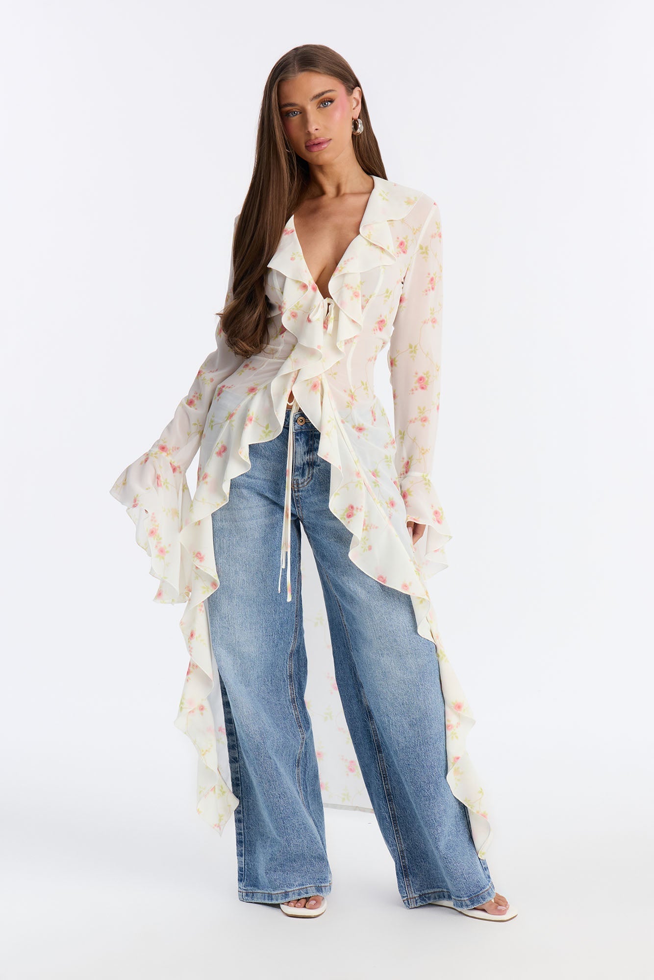 Pure Confidence Ditsy Floral Tie Front Maxi Top - Sage/combo