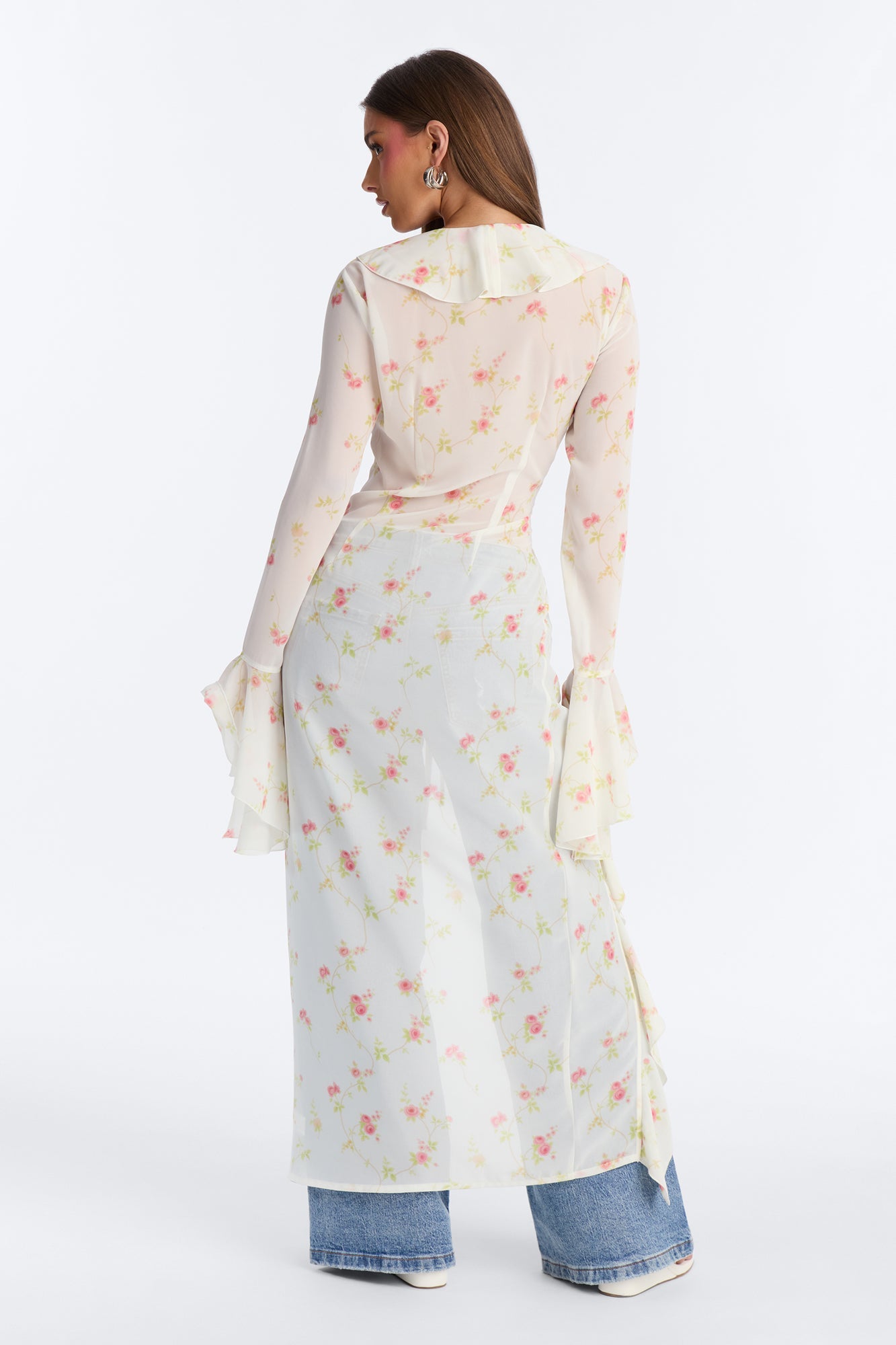 Pure Confidence Ditsy Floral Tie Front Maxi Top - Sage/combo