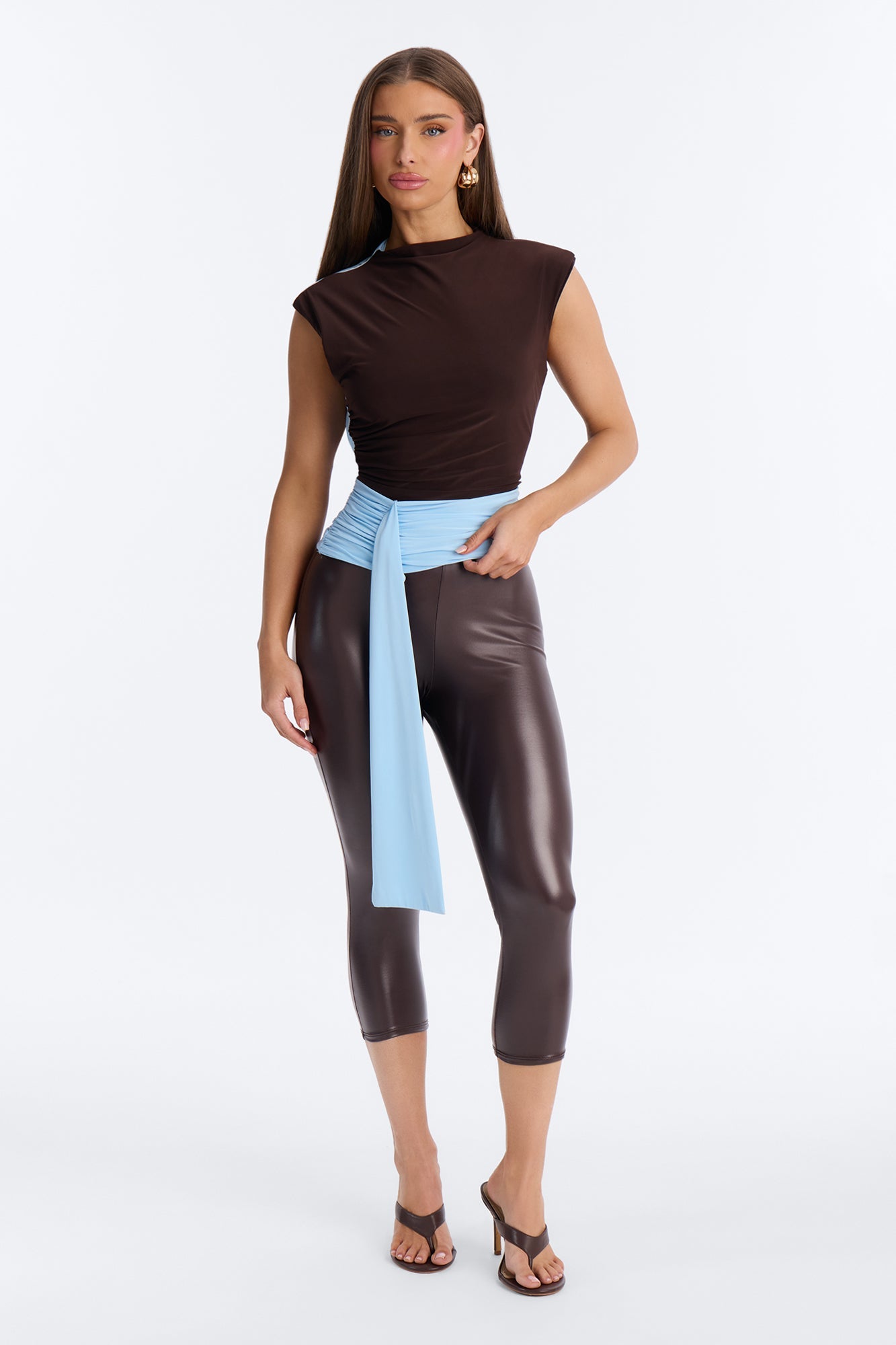Cierra Draped Ruched Short Sleeve Top - Brown/combo