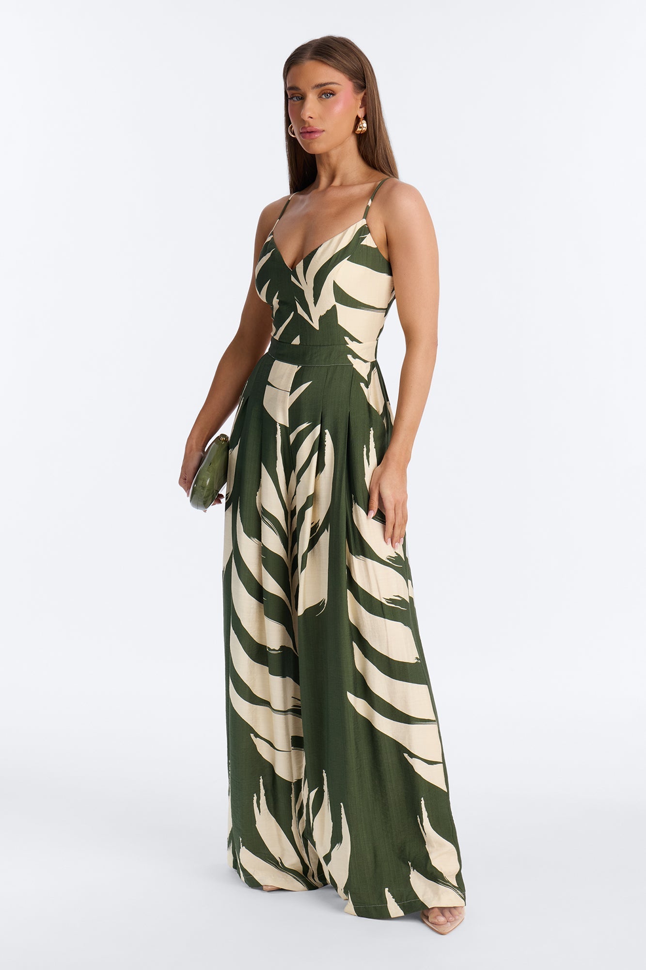 Short Tanya Tropical Wide Leg Jumpsuit - Green