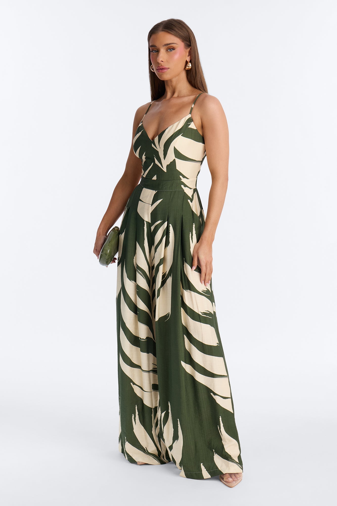 Short Tanya Tropical Wide Leg Jumpsuit - Green