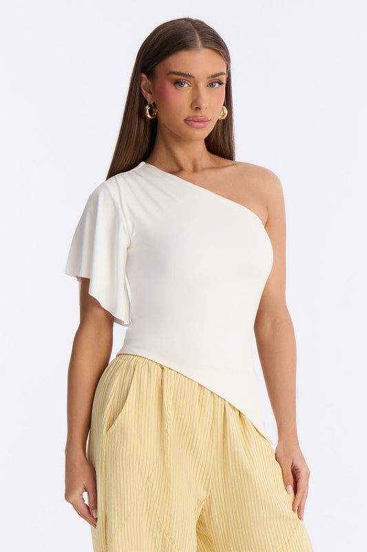 Ana Asymmetrical One Shoulder Short Sleeve Top - White