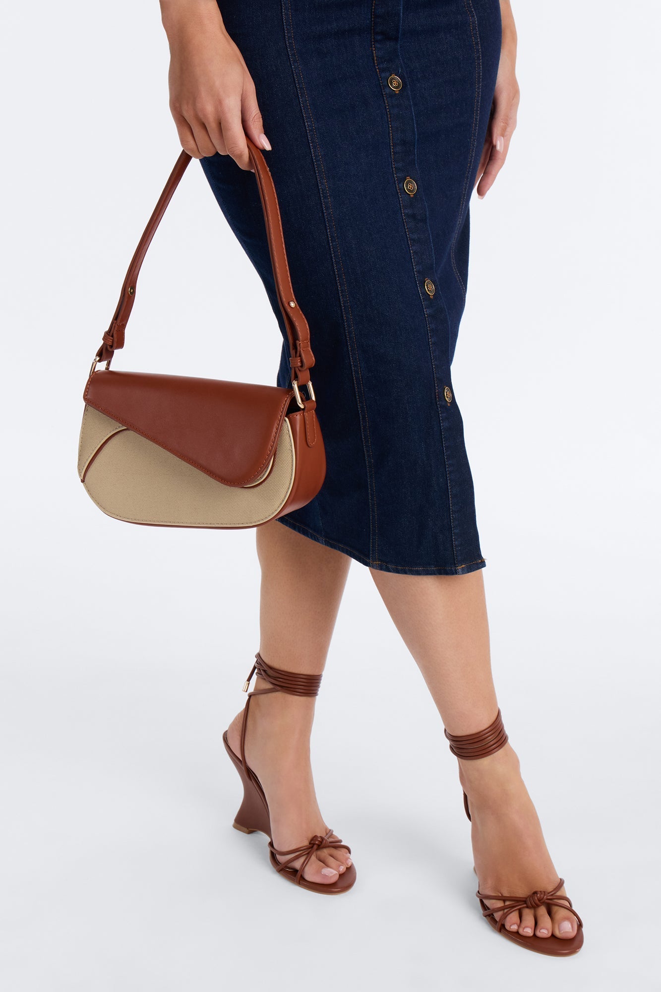 Wall Street Walk Faux Leather Shoulder Handbag - Brown/combo NEWFASHIONEDGE