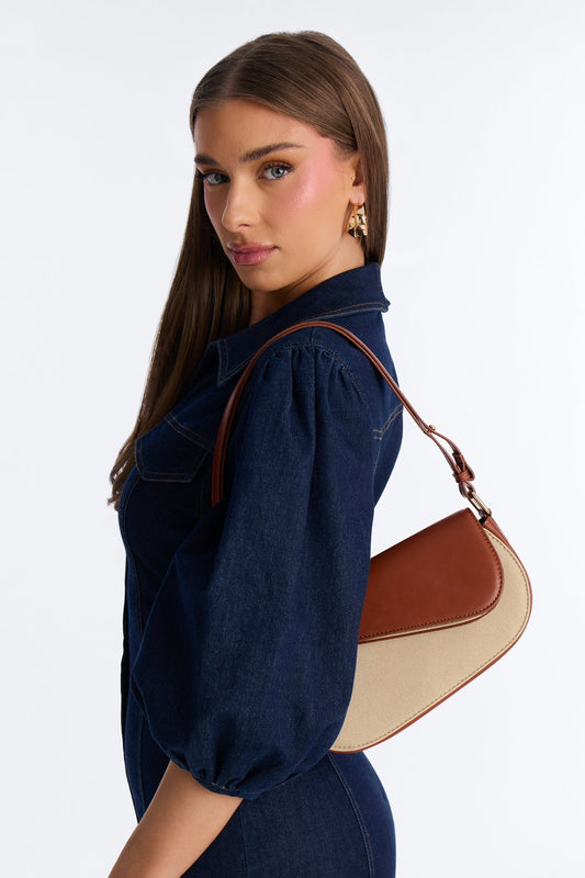Wall Street Walk Faux Leather Shoulder Handbag - Brown/combo NEWFASHIONEDGE