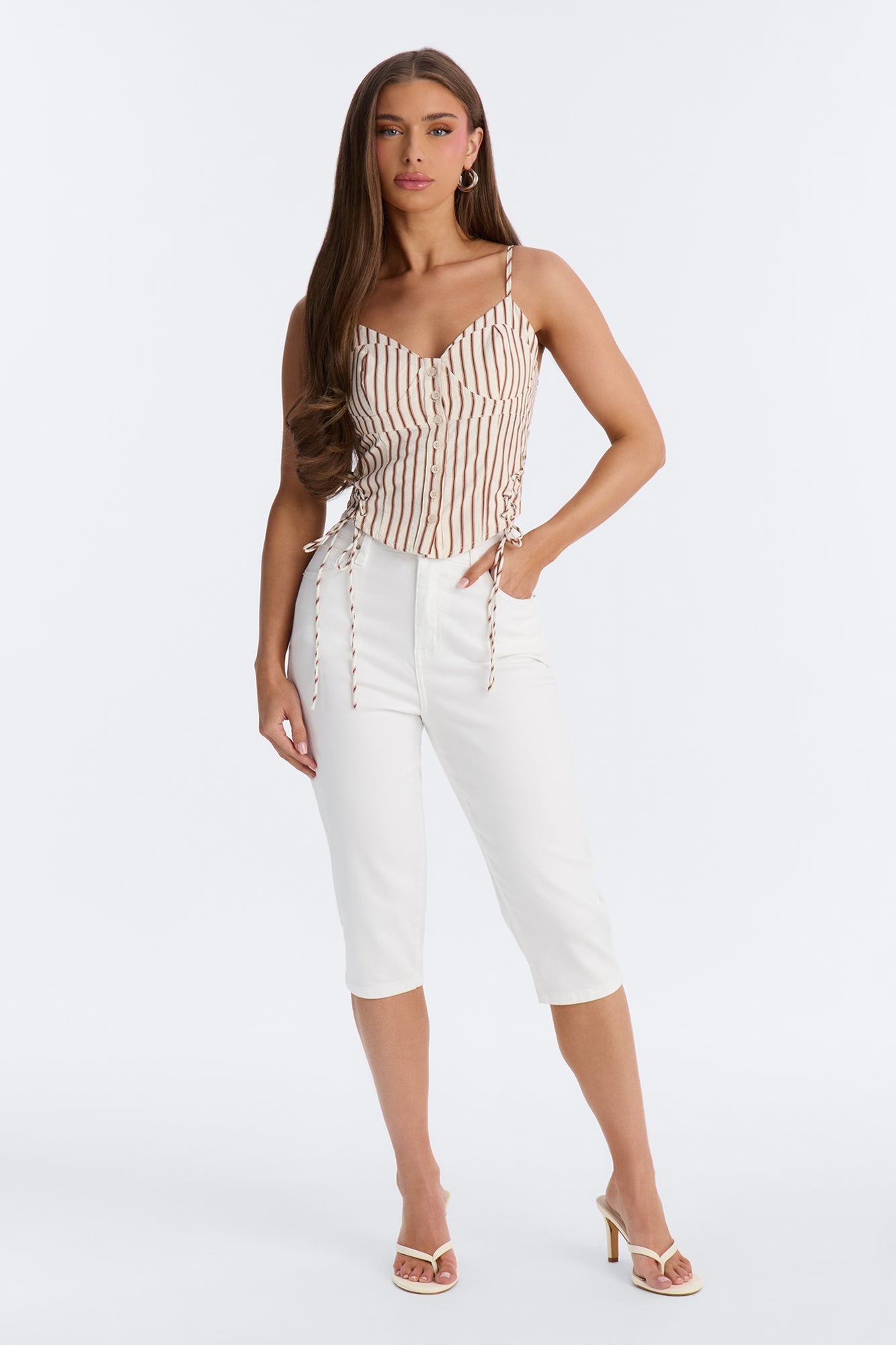Hot Mess Express Lace Up Striped Top - Cream/combo NEWFASHIONEDGE