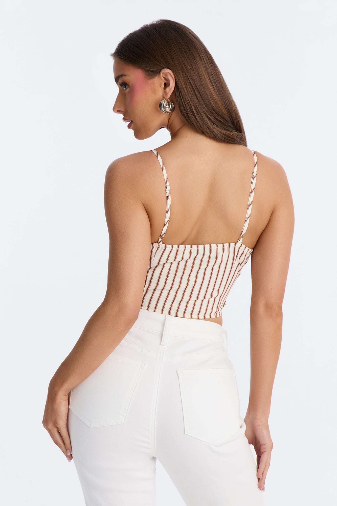Hot Mess Express Lace Up Striped Top - Cream/combo NEWFASHIONEDGE