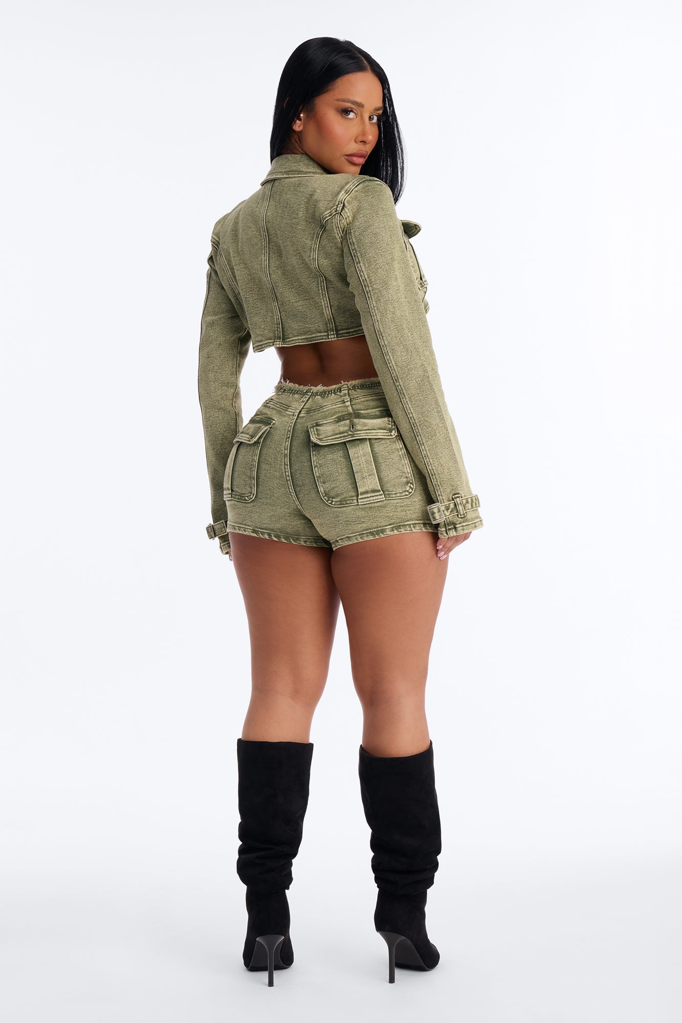 Highly Motivated Stretch Denim Shorts - Olive NEWFASHIONEDGE