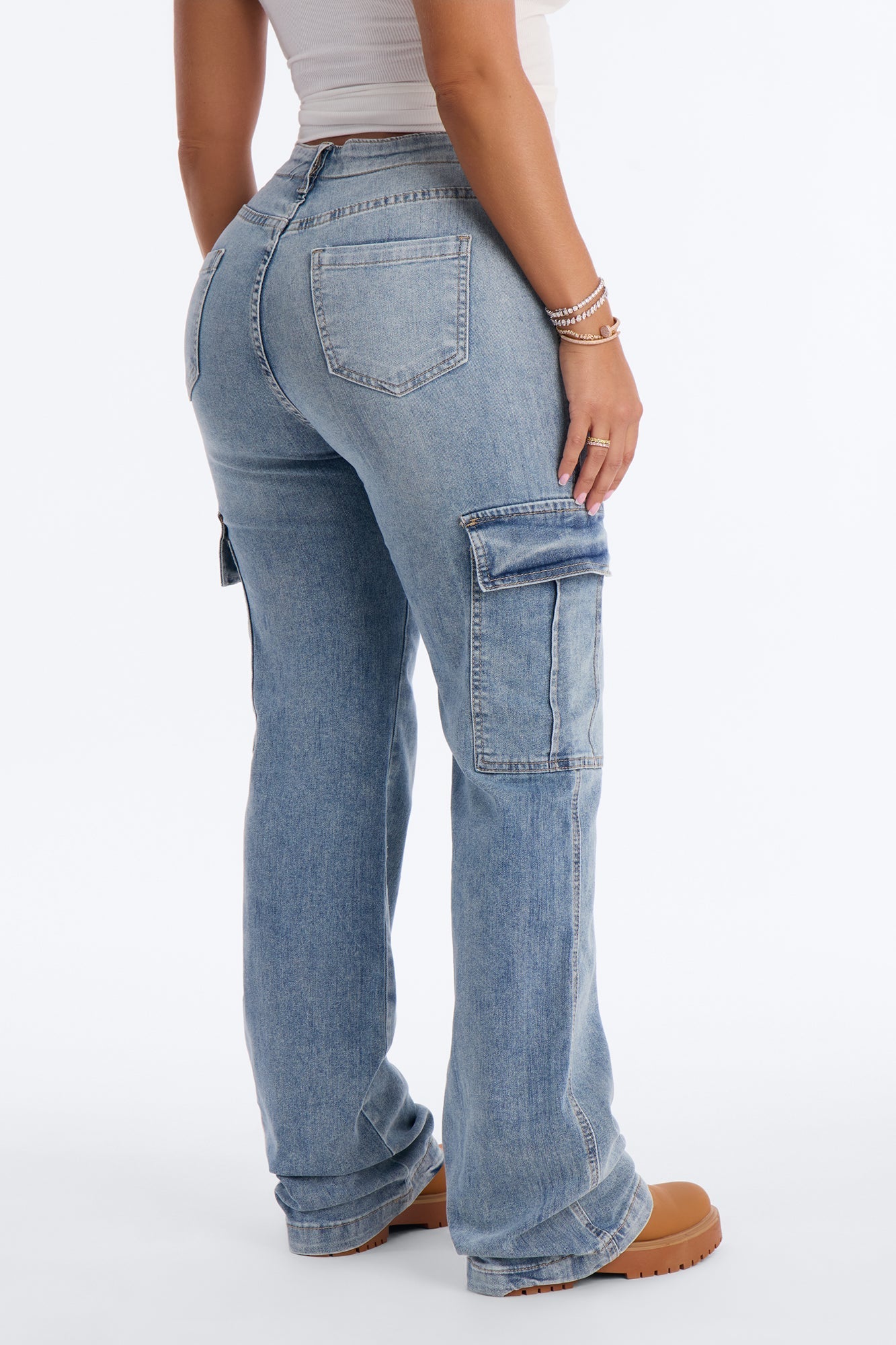 Break Bad Habits Cargo Straight Leg Jeans - Light Wash NEWFASHIONEDGE