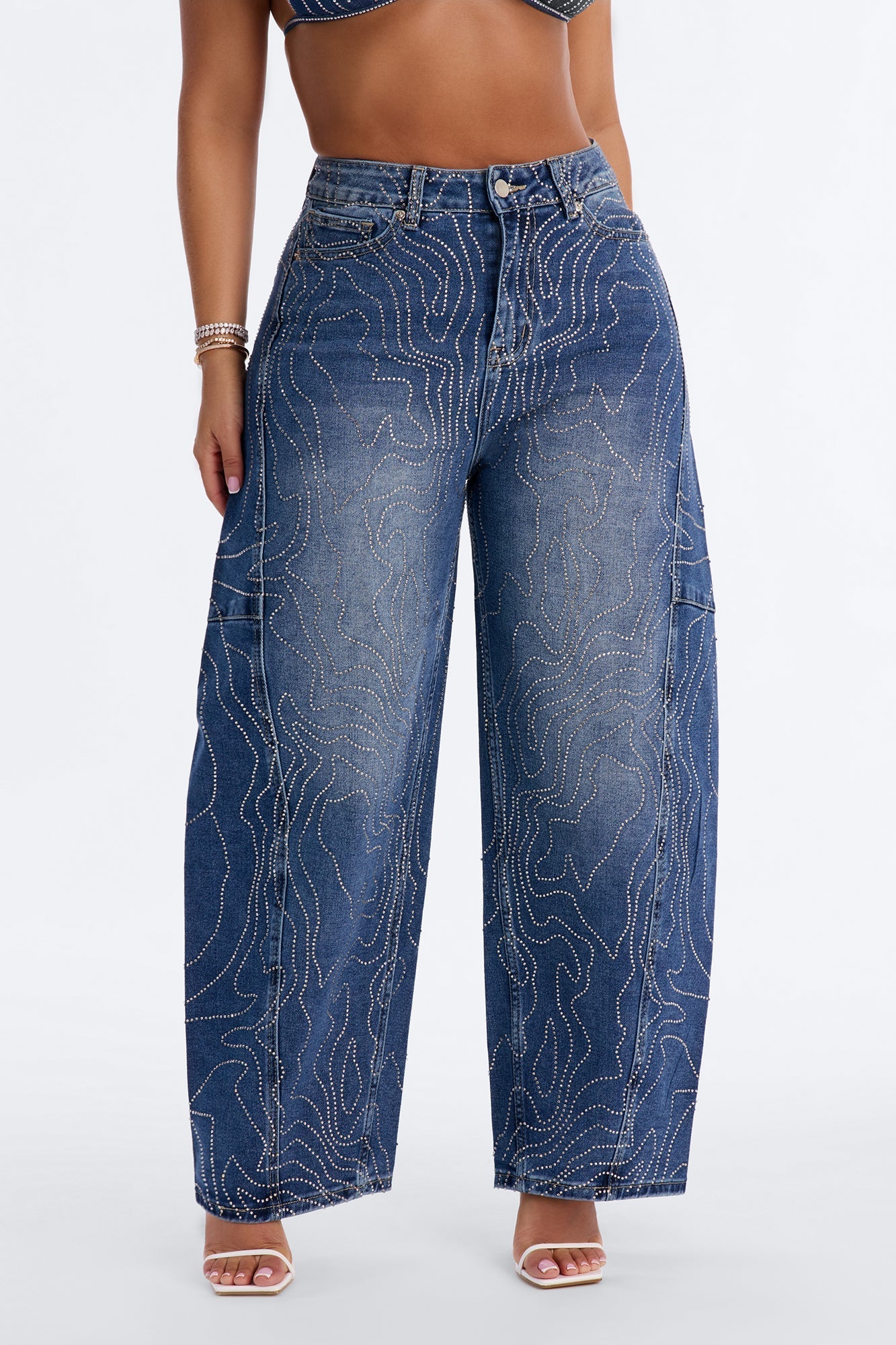 Nolita Nights Embellished Barrel Jeans - Dark Wash