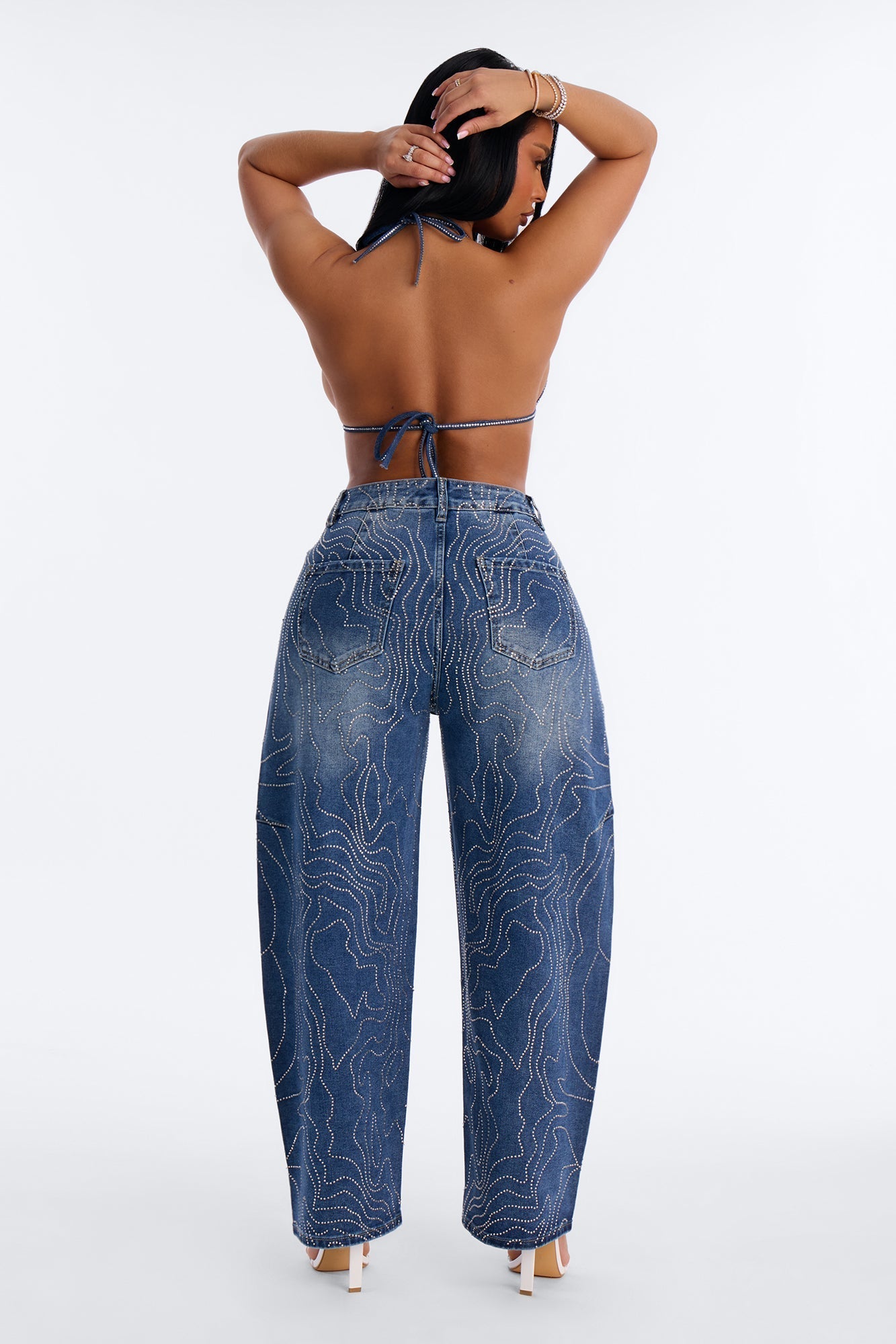Nolita Nights Embellished Barrel Jeans - Dark Wash