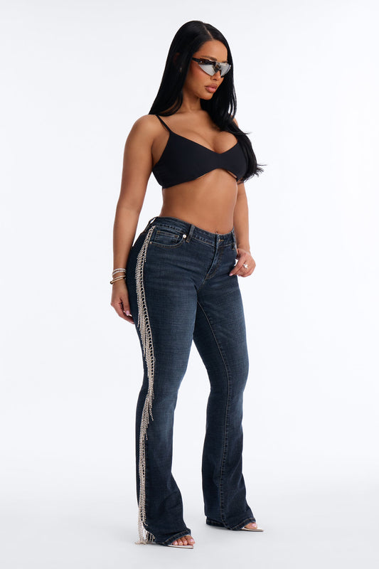 Cosmic Cowgirl Rhinestone Fringe Bootcut Jeans - Dark Wash