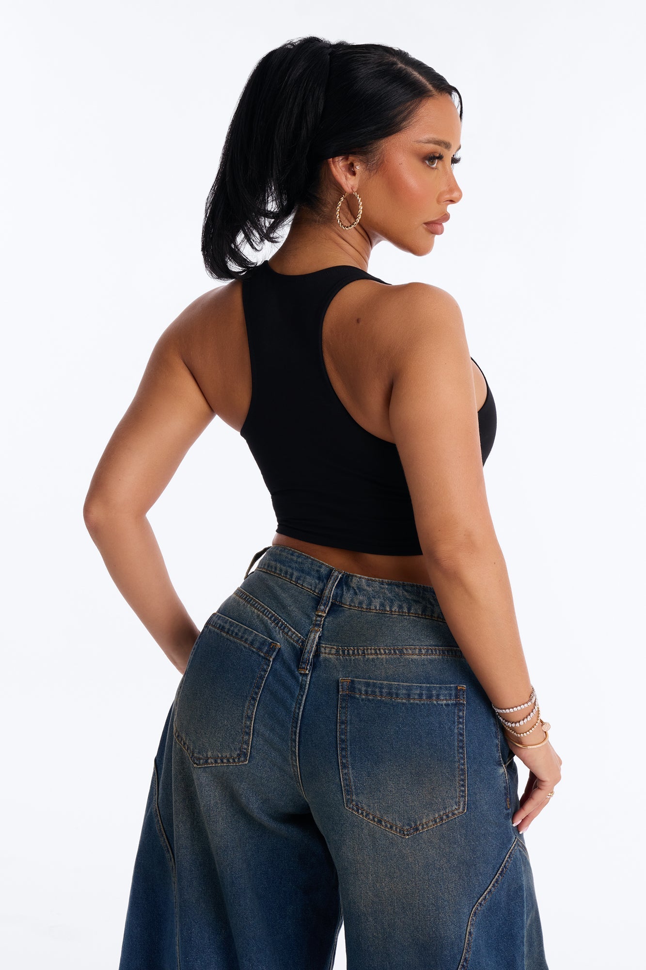 Evalyn Double Lined Cropped Racerback Tank Top - Black