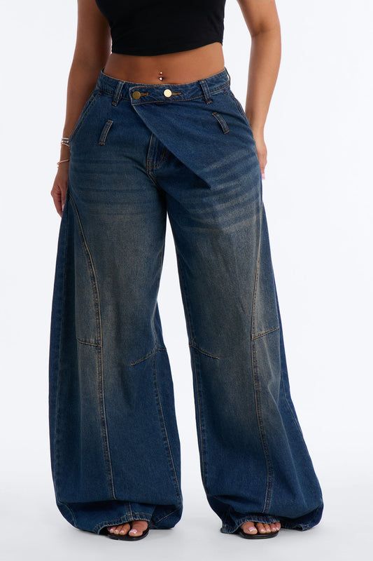 Tempting Fate Crossover Tinted Baggy Jeans - Dark Wash