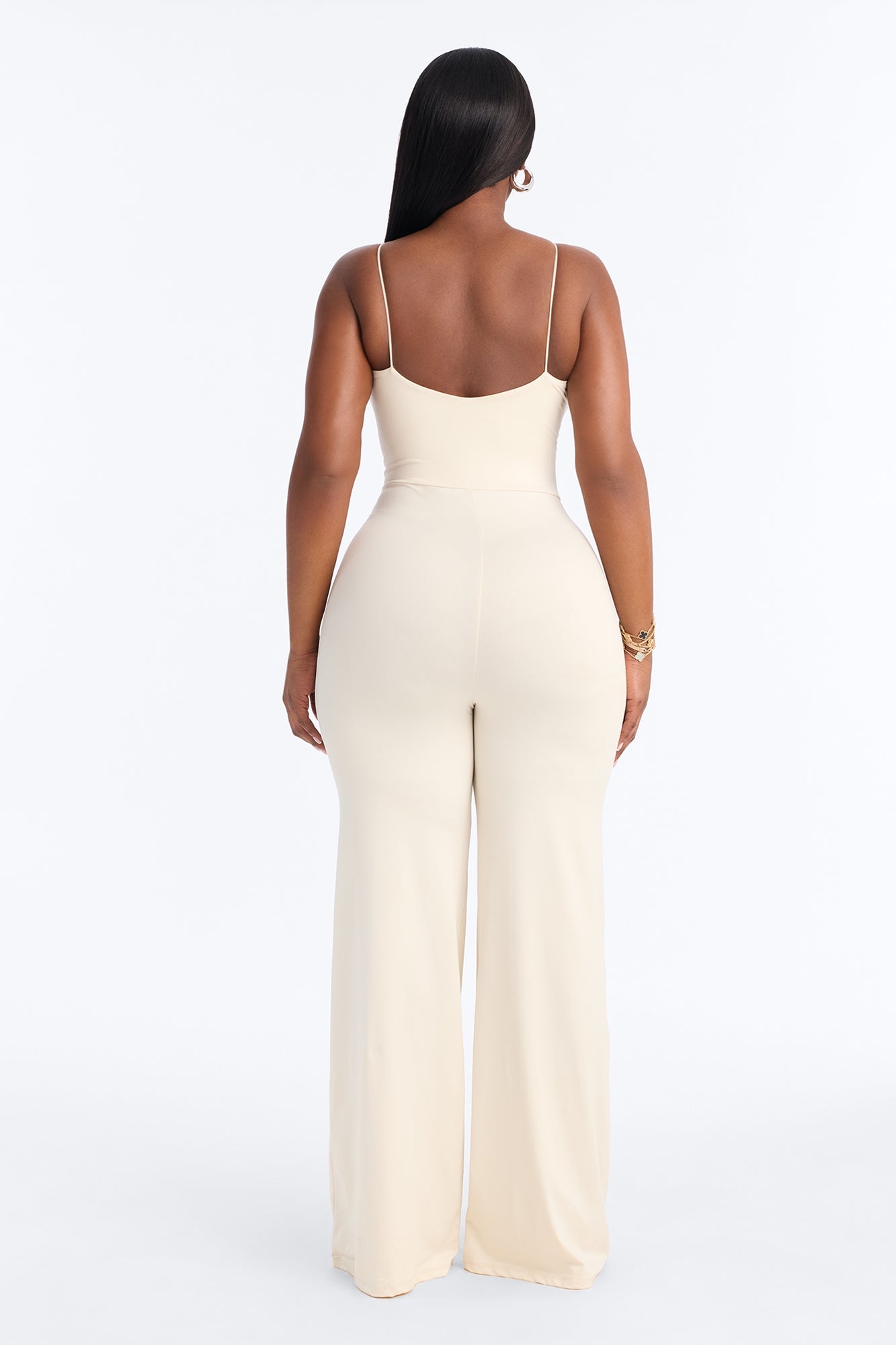 Contour Double Lined Spaghetti Strap Scoop Neck Jumpsuit - Bone