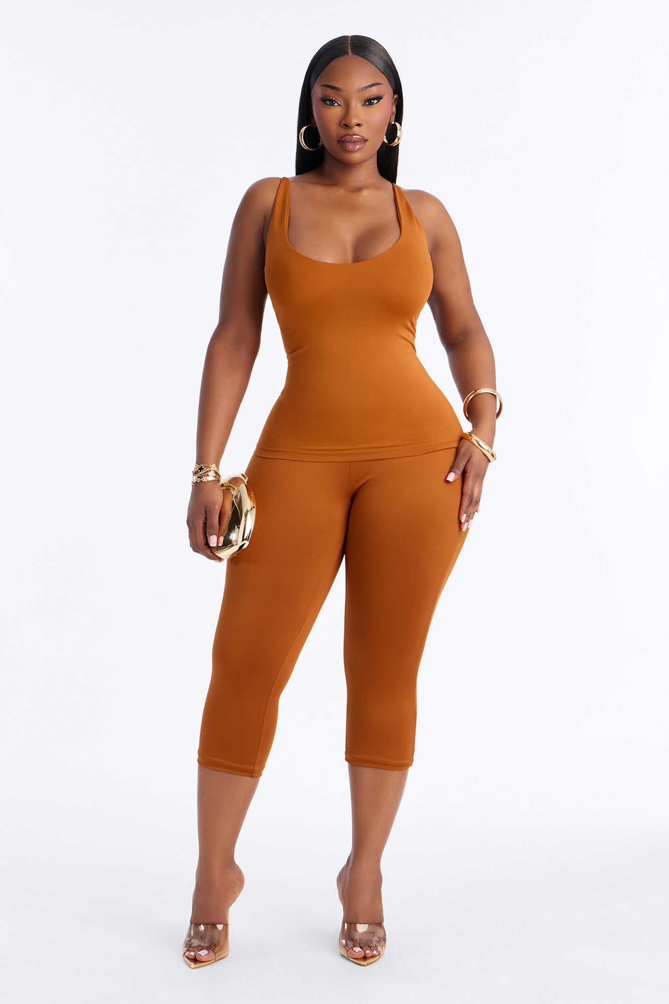 Seamless Smooth Double Lined Scoop Neck Cami Top - Copper