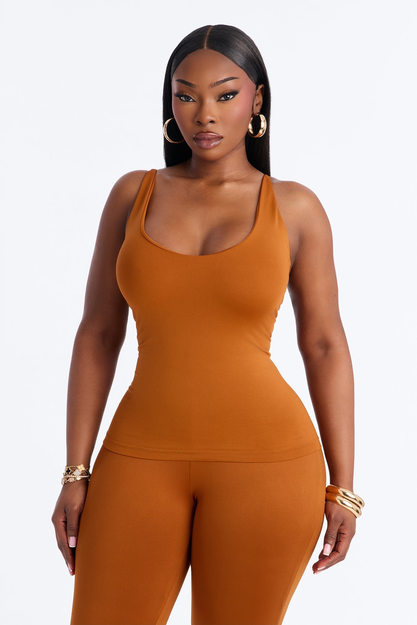 Seamless Smooth Double Lined Scoop Neck Cami Top - Copper