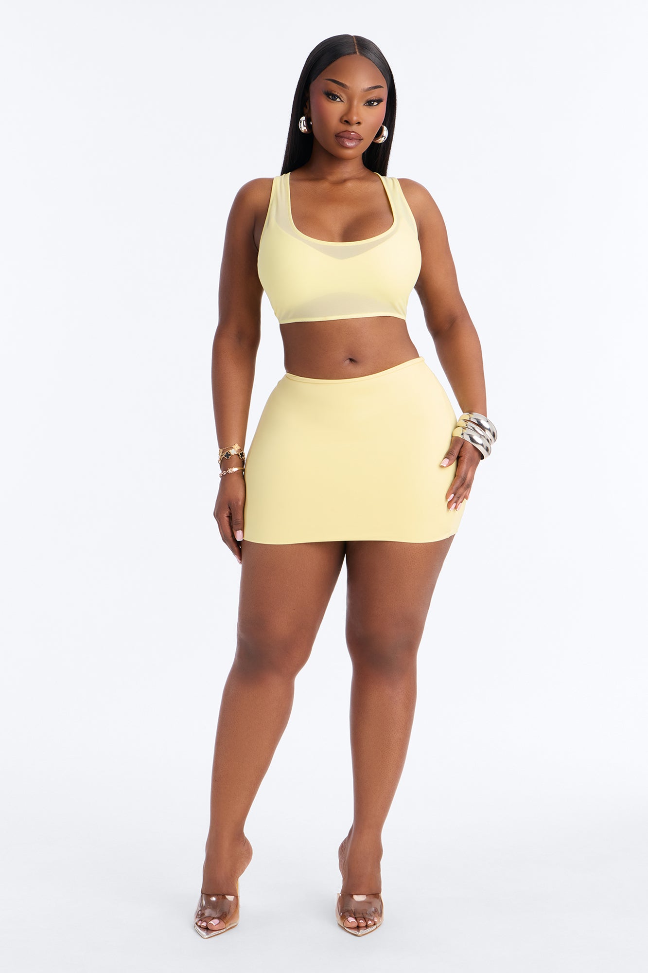 Power Mesh Racerback Bra Top - Yellow