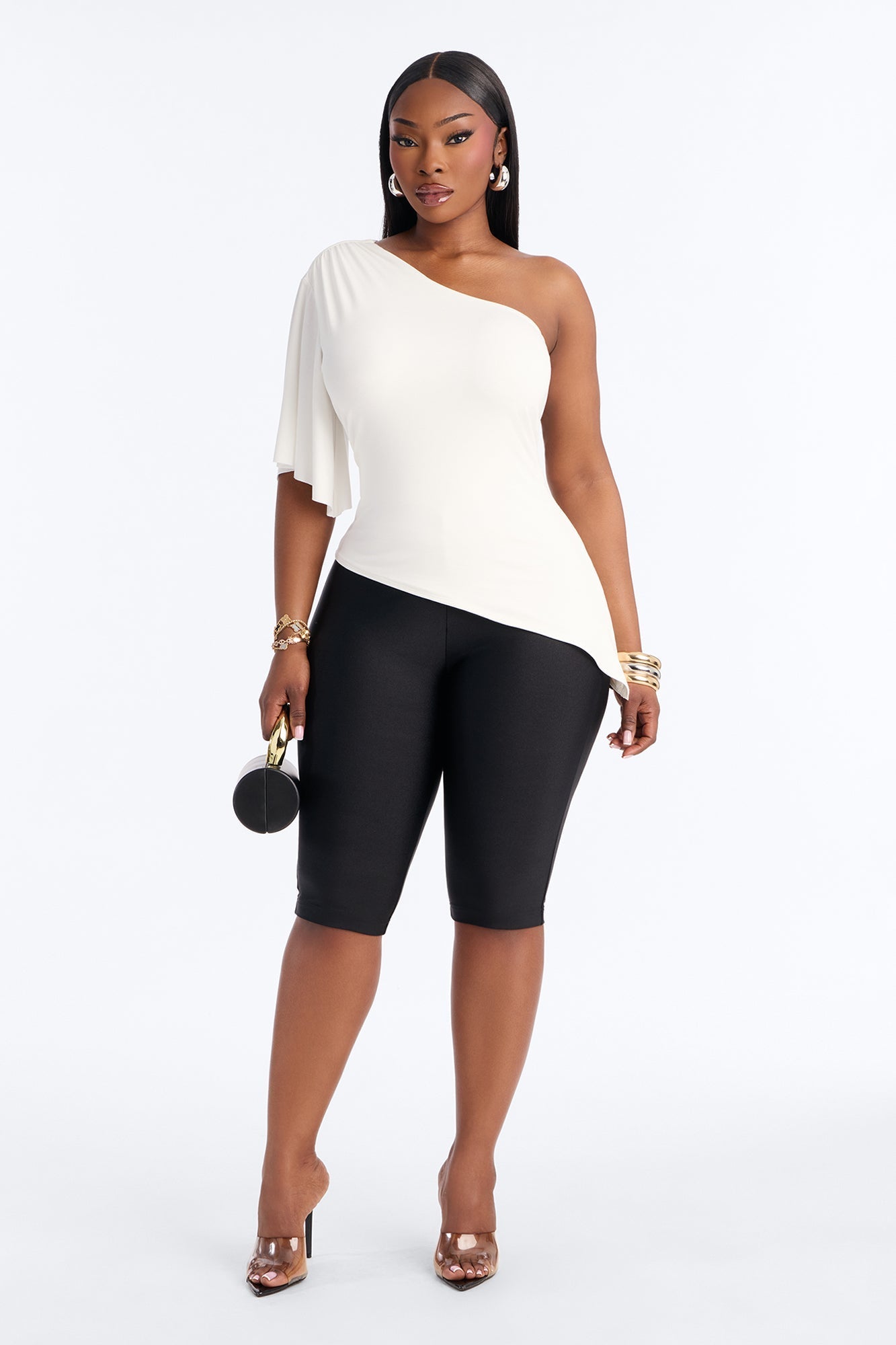 Ana Asymmetrical One Shoulder Short Sleeve Top - White