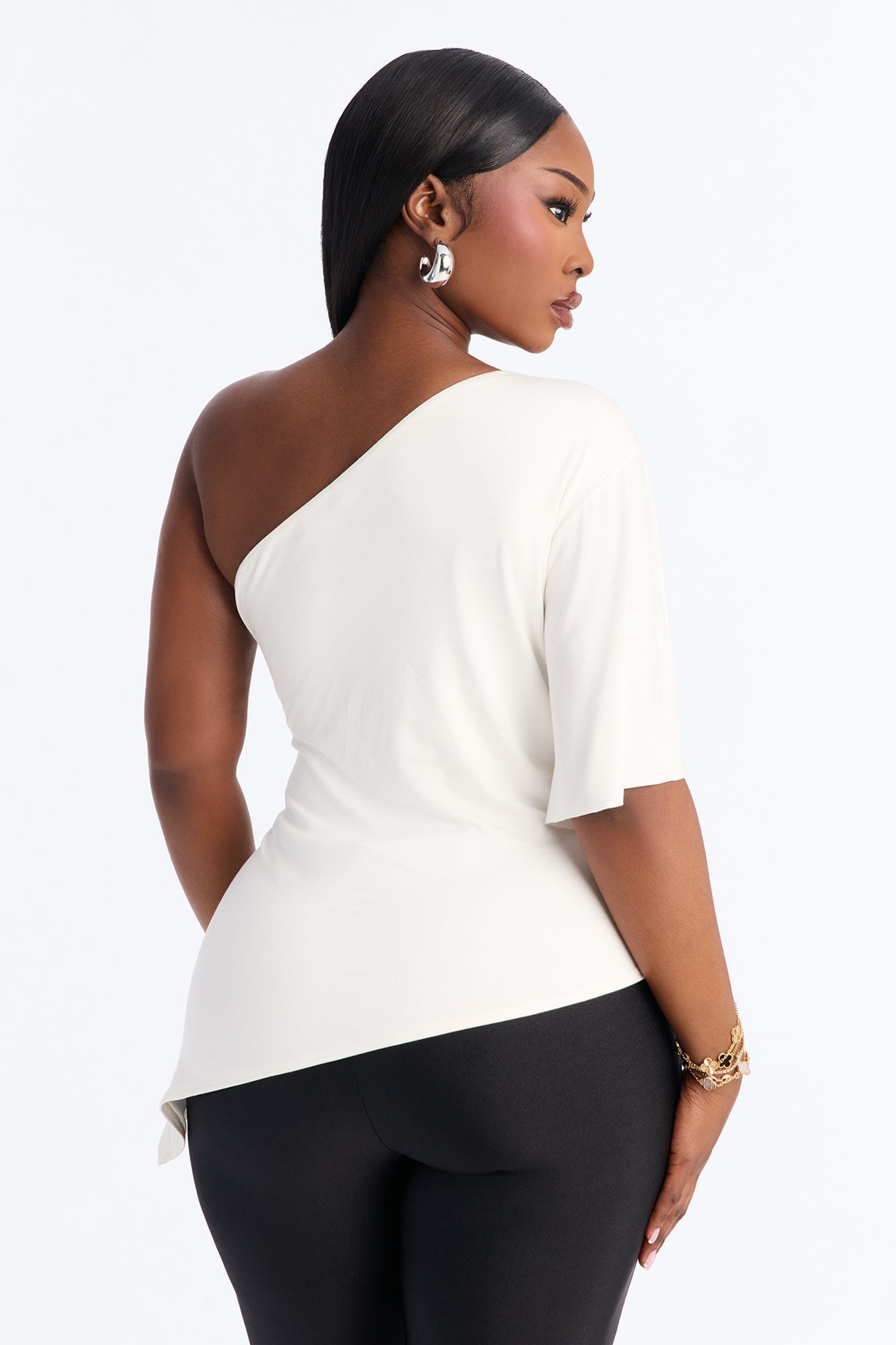 Ana Asymmetrical One Shoulder Short Sleeve Top - White